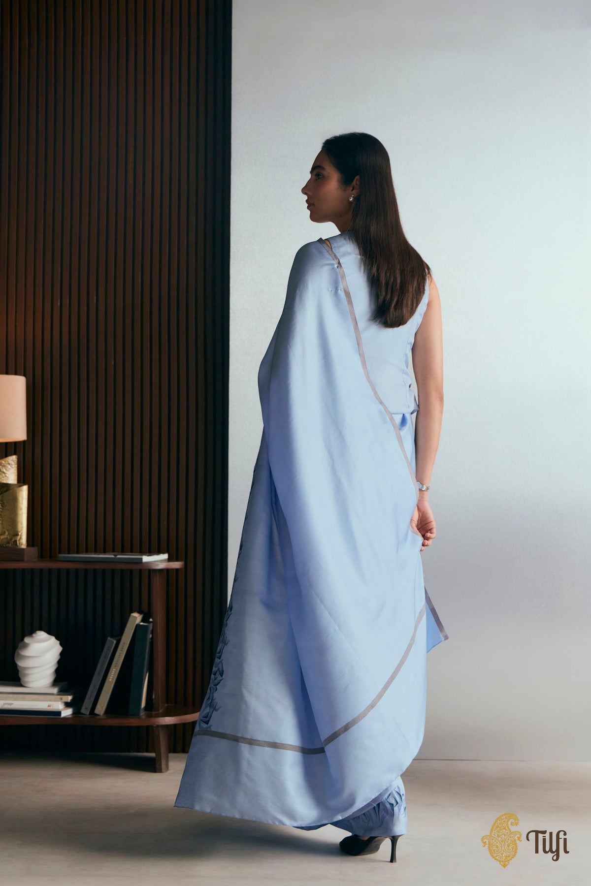 'Maria' Blue Pure Silk Twill Banarasi Handloom Saree