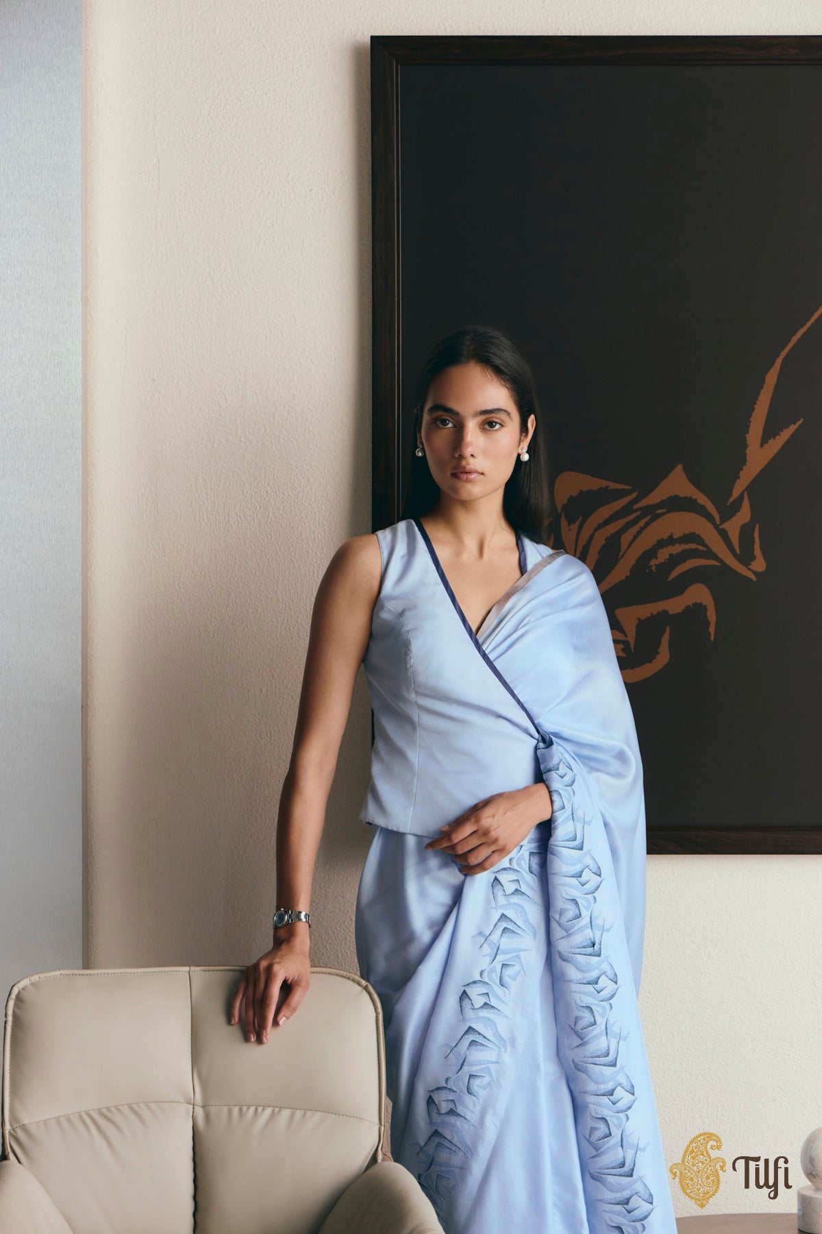 'Maria' Blue Pure Silk Twill Banarasi Handloom Saree