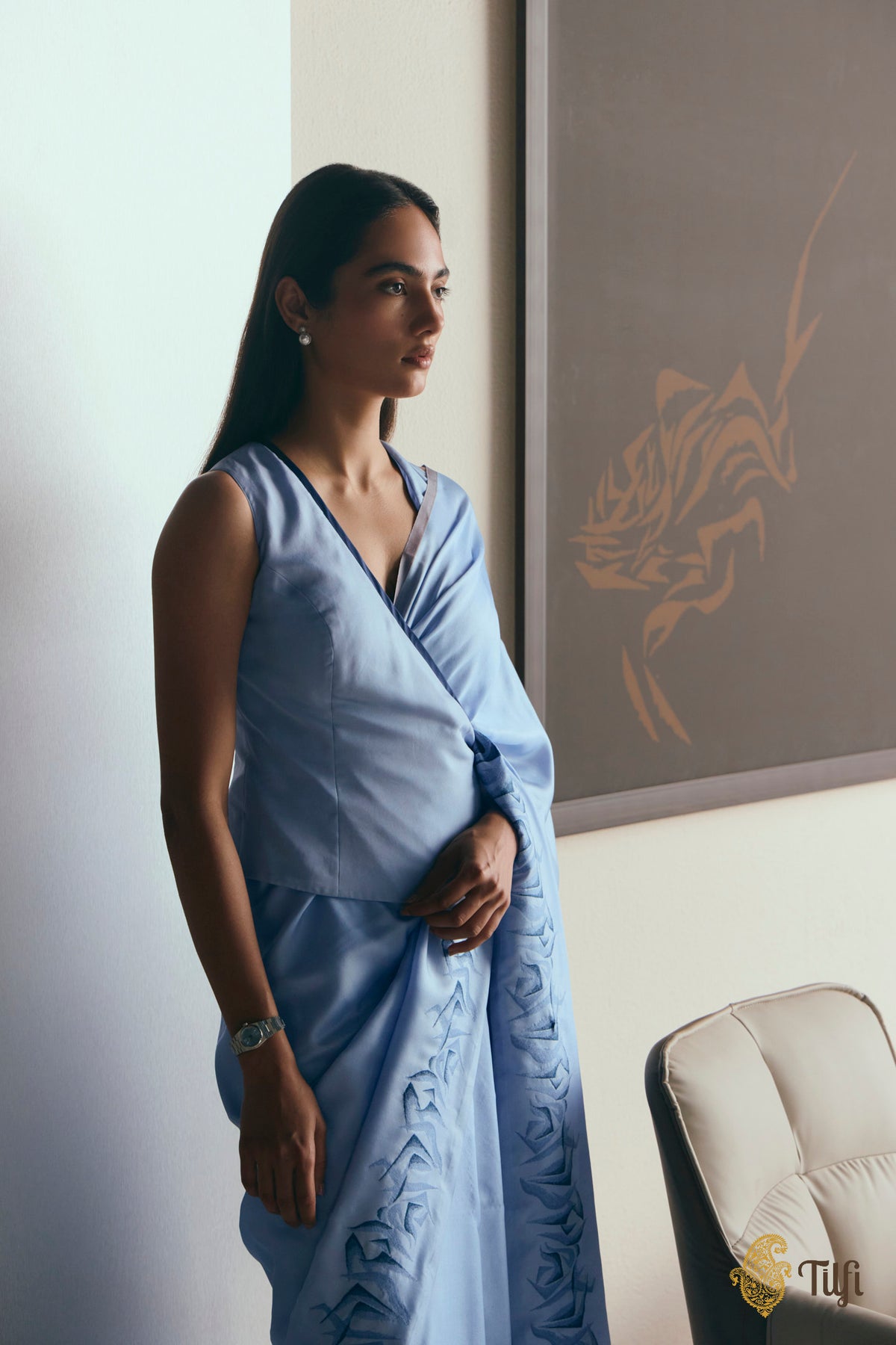 'Maria' Blue Pure Silk Twill Banarasi Handloom Saree