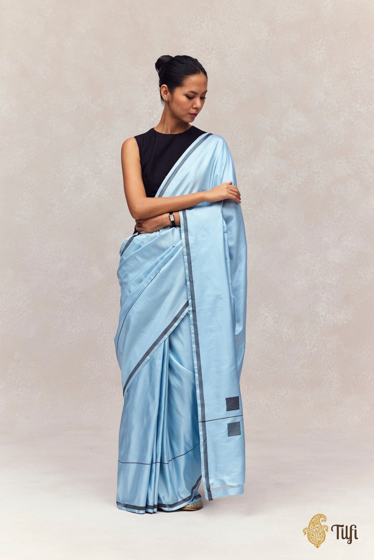 'Ballade' Light Blue Pure Silk Twill Banarasi Handloom Saree