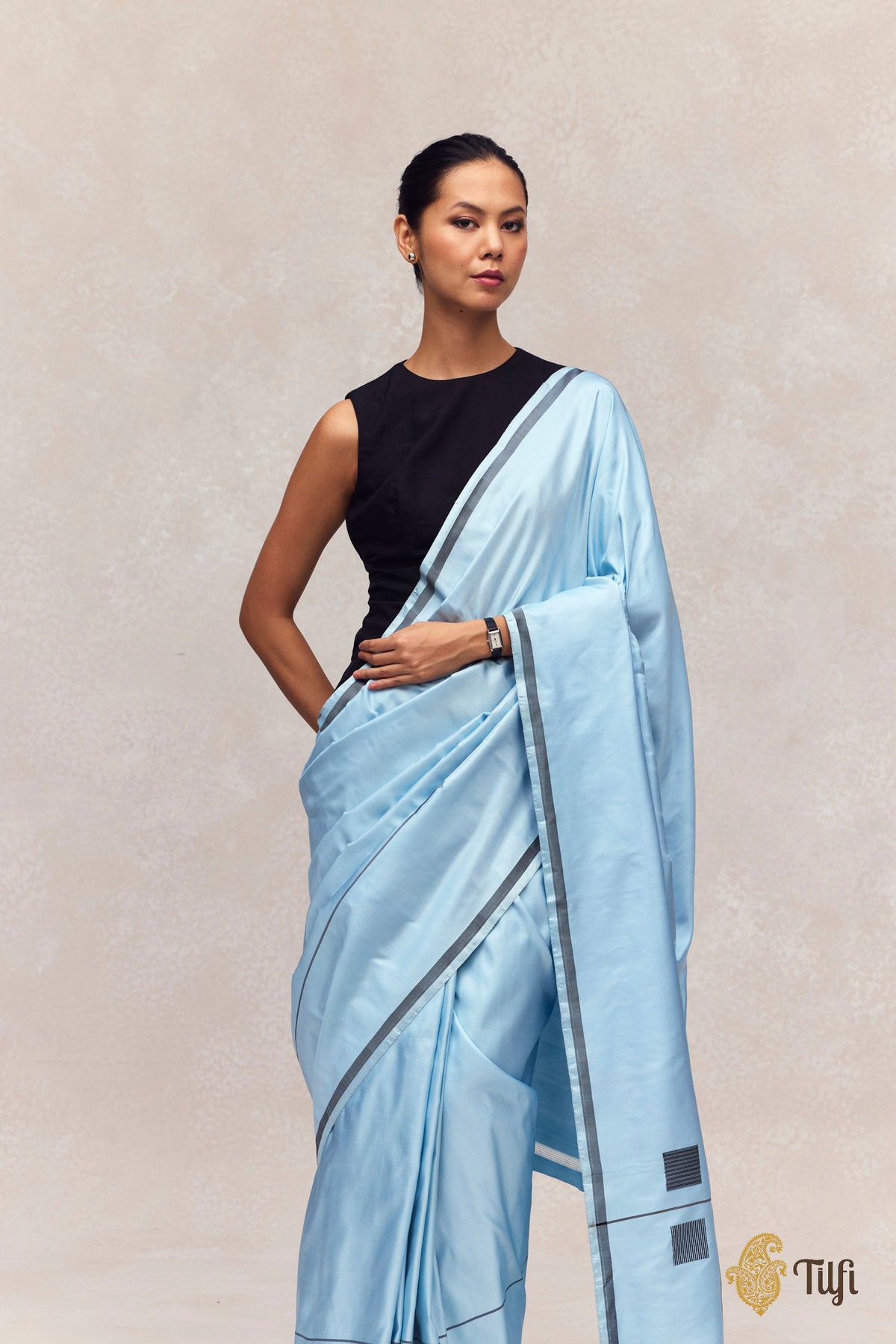'Ballade' Light Blue Pure Silk Twill Banarasi Handloom Saree