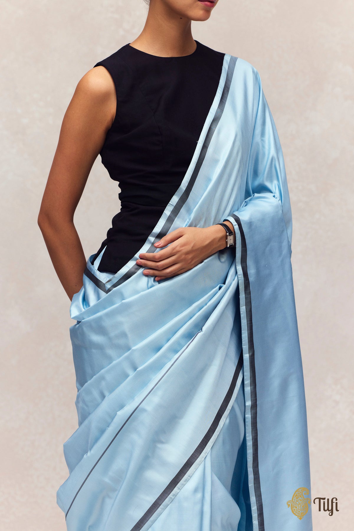 'Ballade' Light Blue Pure Silk Twill Banarasi Handloom Saree