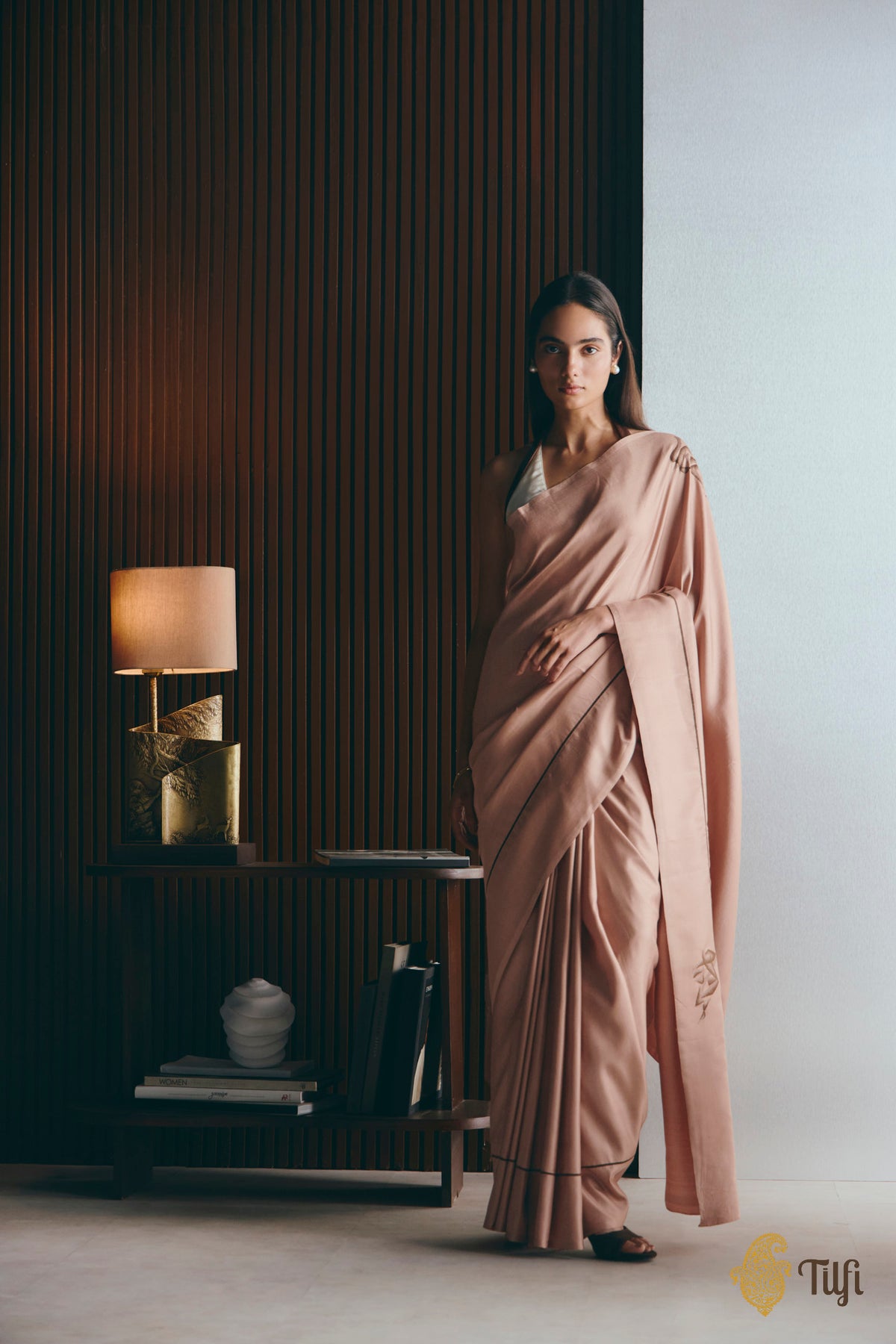 'Natalia' Old Rose Pure Silk Twill Banarasi Handloom Saree