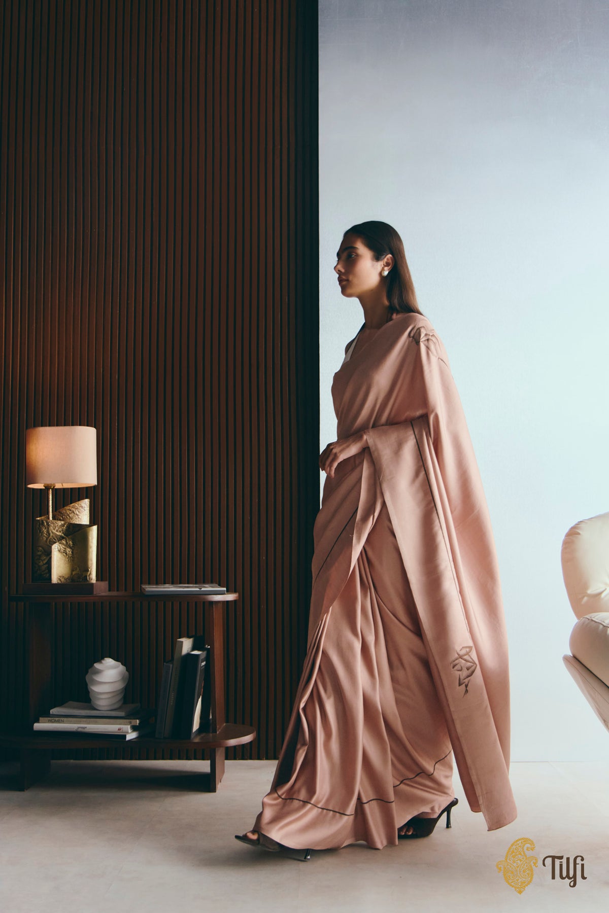 'Natalia' Old Rose Pure Silk Twill Banarasi Handloom Saree
