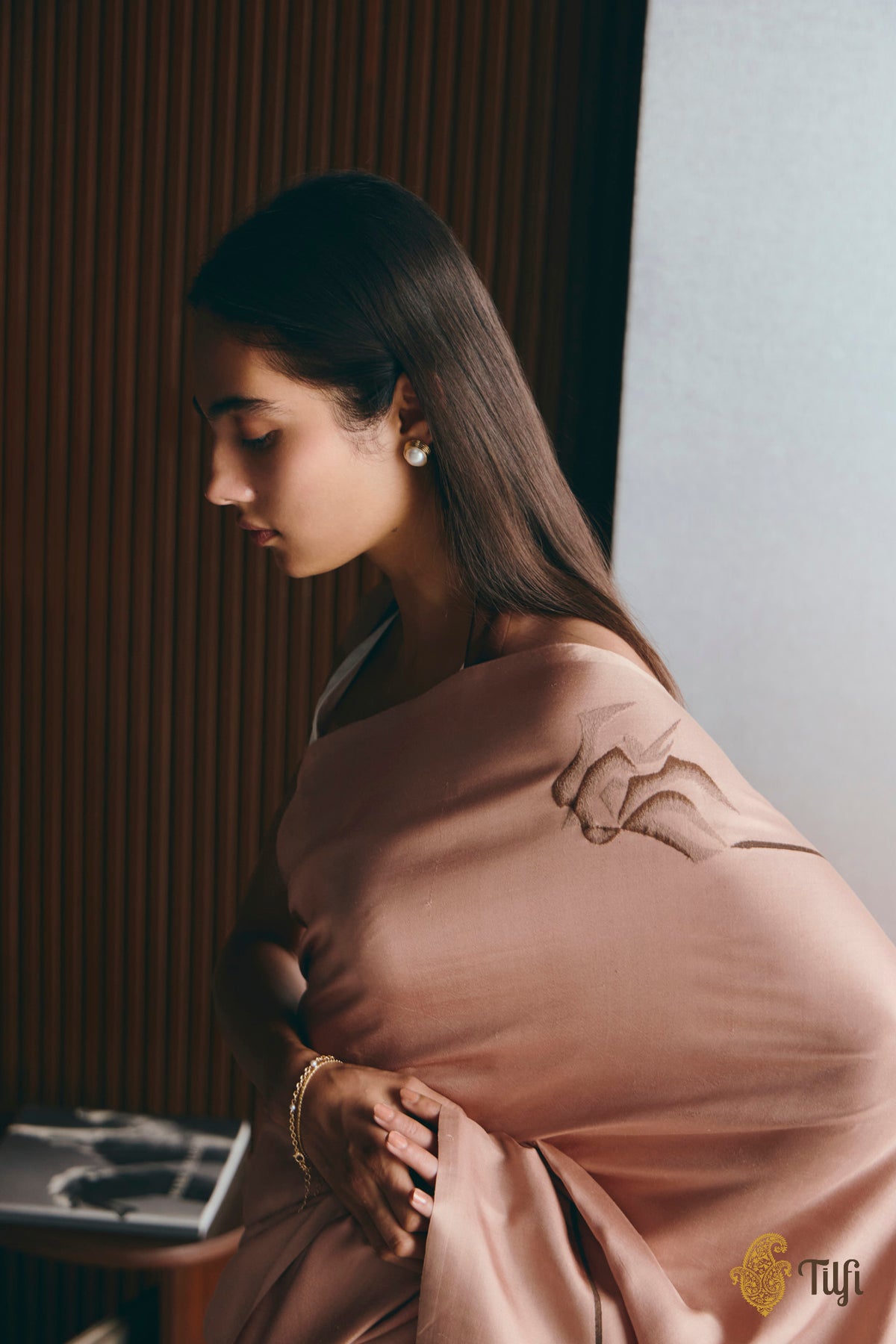 'Natalia' Old Rose Pure Silk Twill Banarasi Handloom Saree