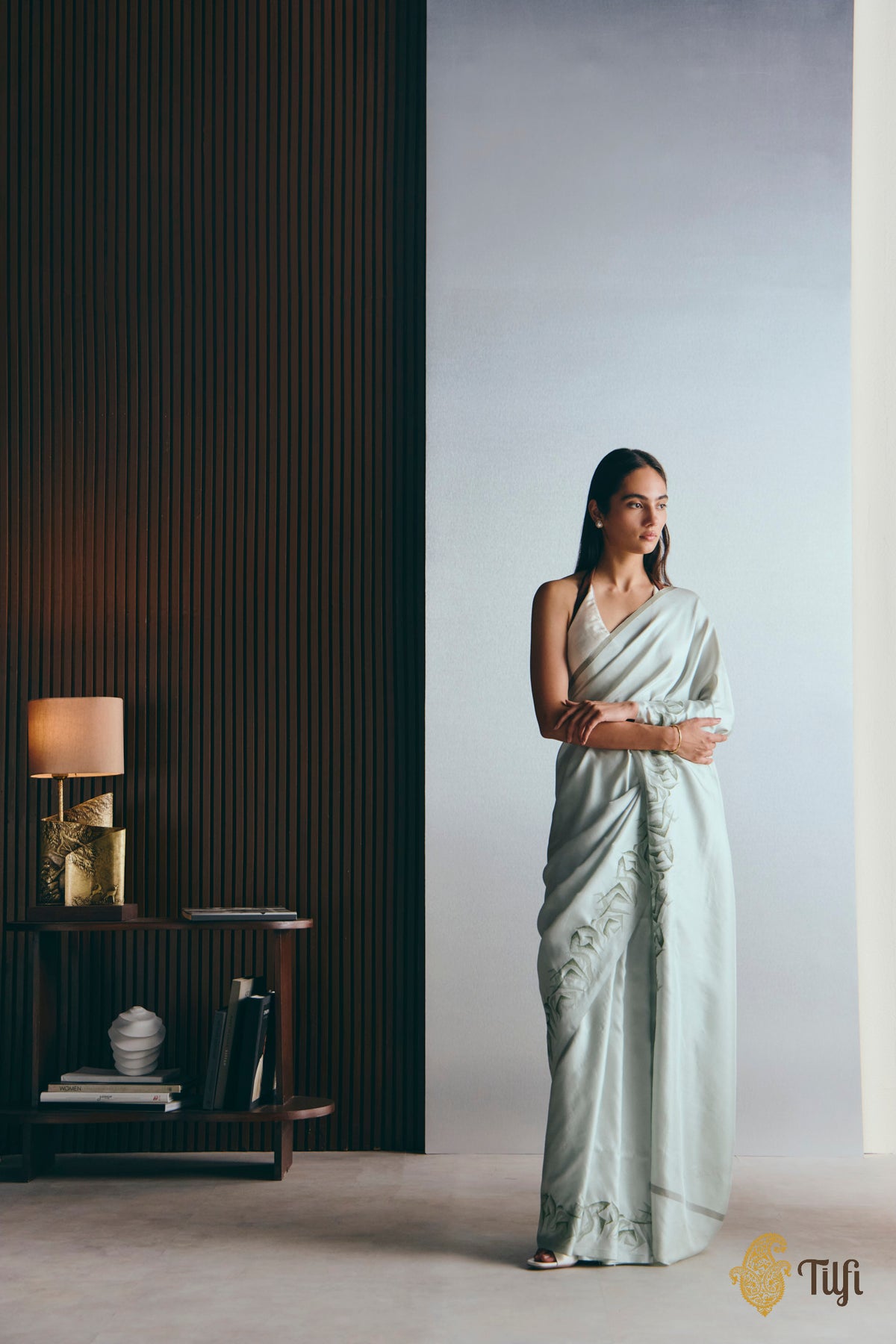 'Maria' Sage Green Pure Silk Twill Banarasi Handloom Saree