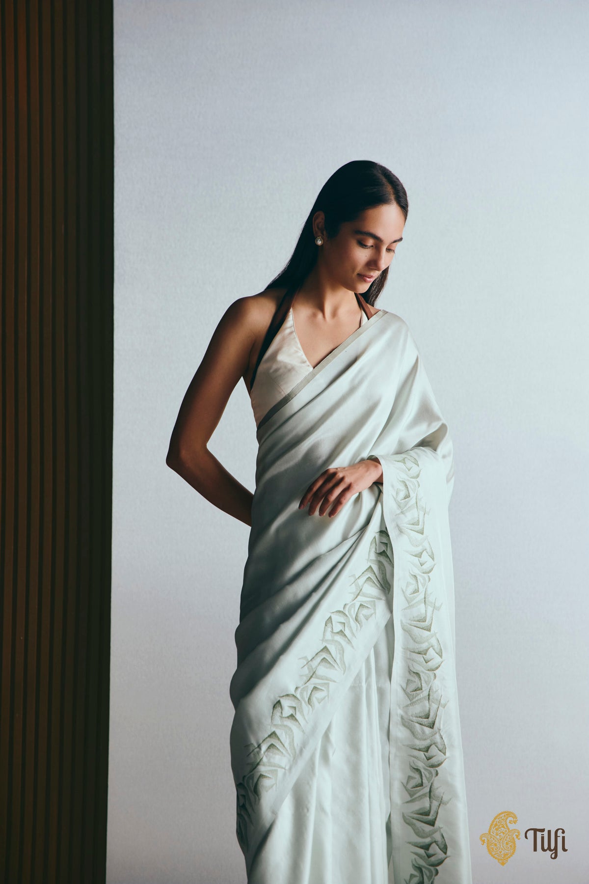 'Maria' Sage Green Pure Silk Twill Banarasi Handloom Saree