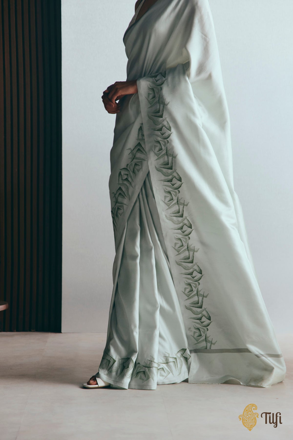 'Maria' Sage Green Pure Silk Twill Banarasi Handloom Saree
