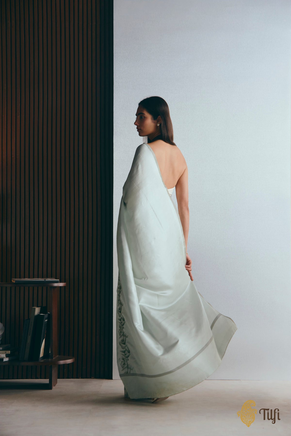 'Maria' Sage Green Pure Silk Twill Banarasi Handloom Saree