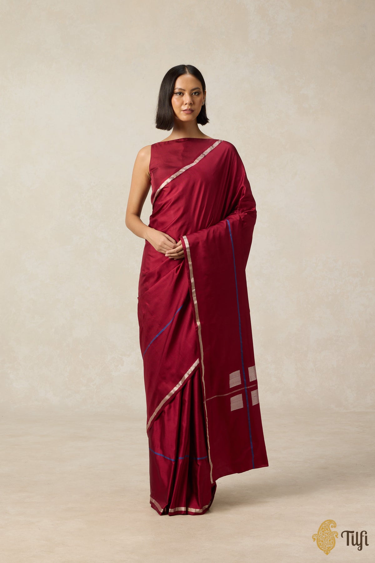 Pre-Order: &#39;Ballade&#39; Maroon Pure Silk Twill Banarasi Handloom Saree