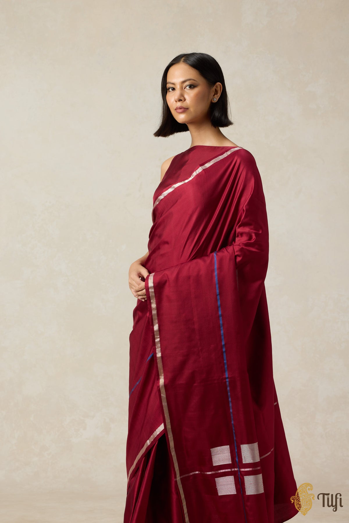 Pre-Order: &#39;Ballade&#39; Maroon Pure Silk Twill Banarasi Handloom Saree