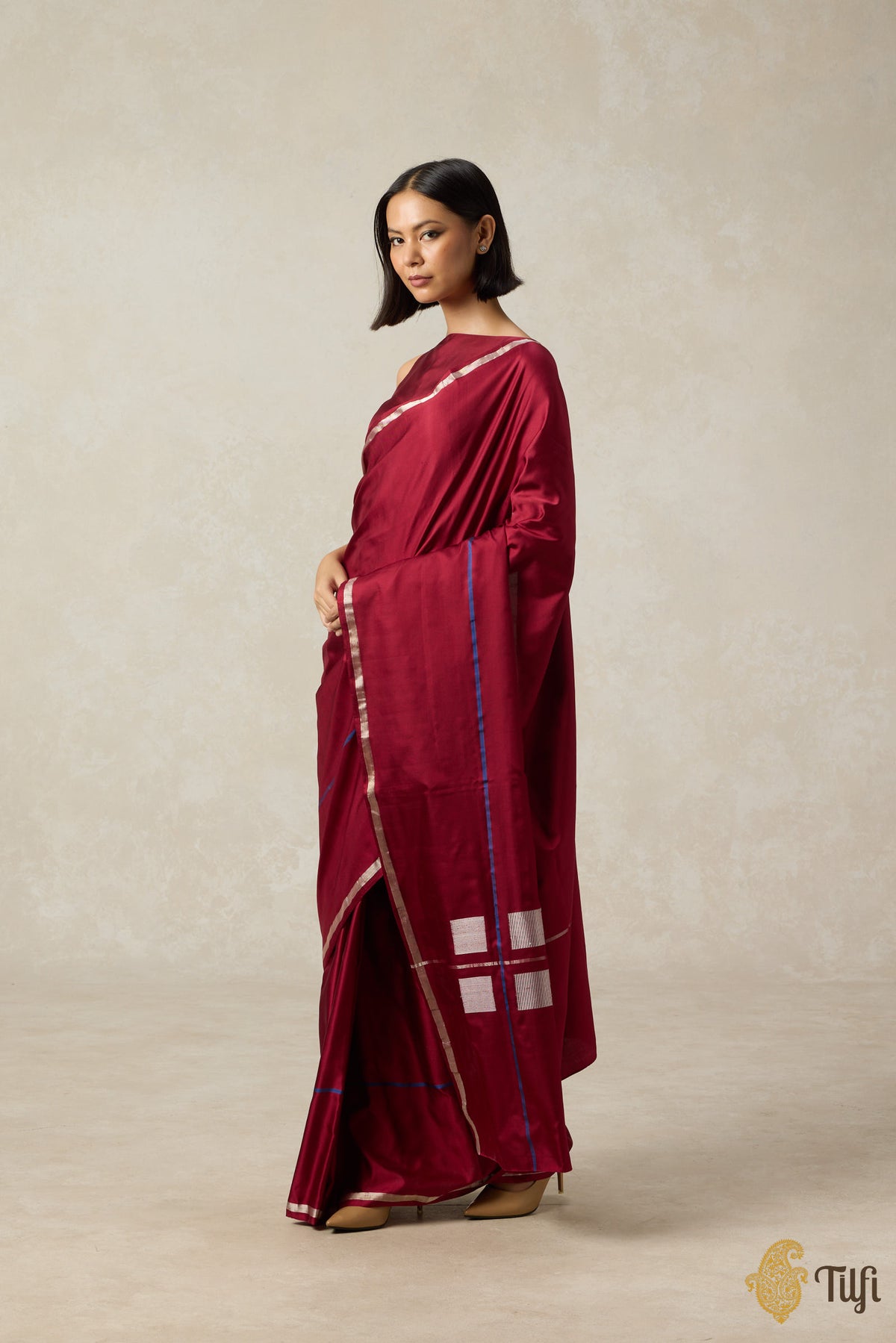 Pre-Order: &#39;Ballade&#39; Maroon Pure Silk Twill Banarasi Handloom Saree