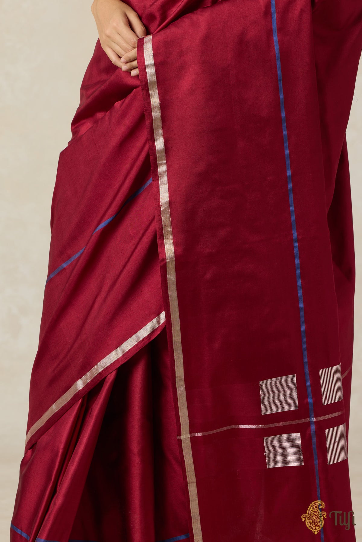 Pre-Order: &#39;Ballade&#39; Maroon Pure Silk Twill Banarasi Handloom Saree