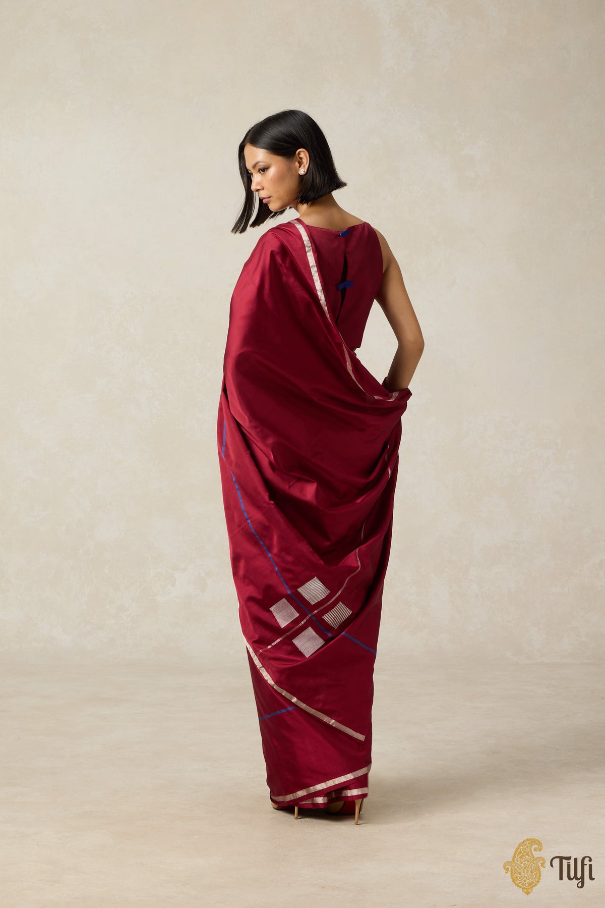 Pre-Order: &#39;Ballade&#39; Maroon Pure Silk Twill Banarasi Handloom Saree