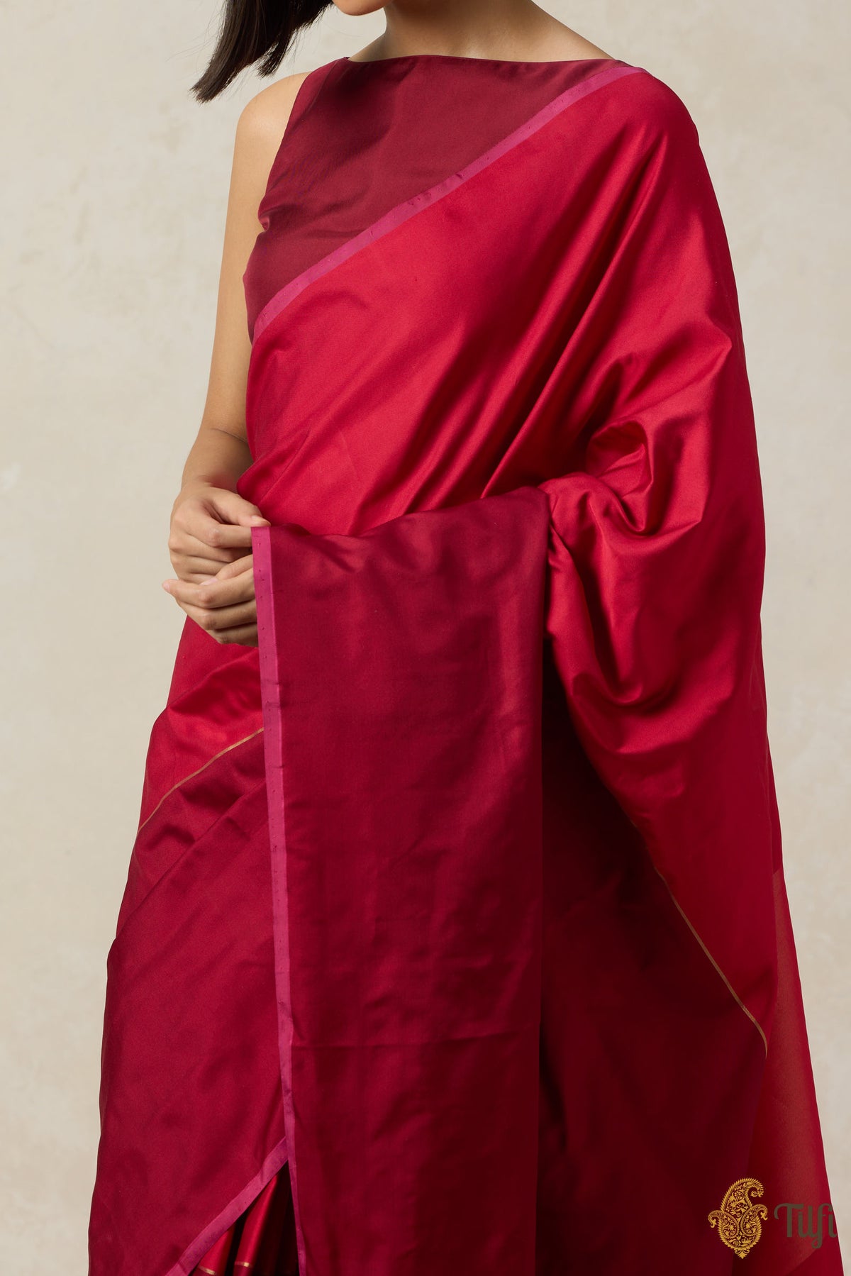 Pre-Order: &#39;Serenade&#39; Red-Maroon Pure Silk Twill Banarasi Handloom Saree