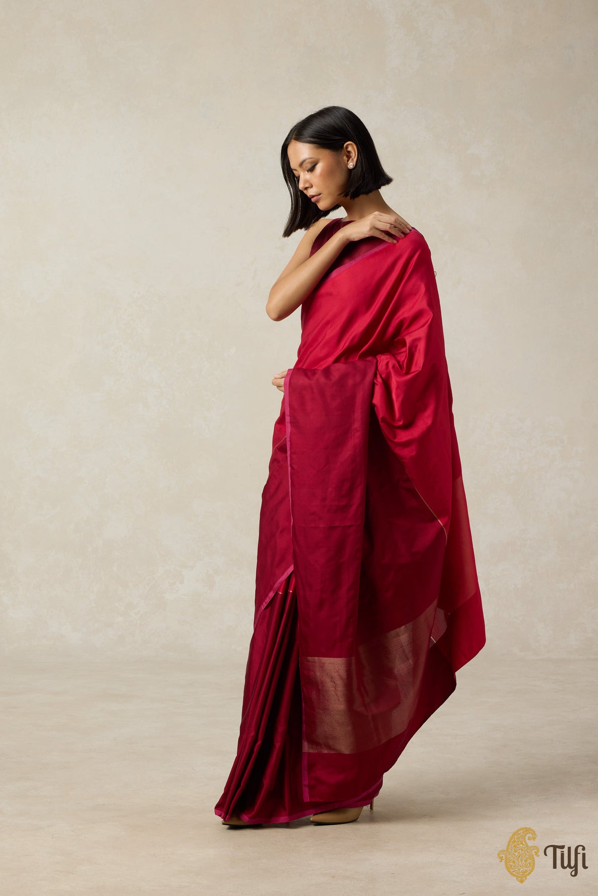 Pre-Order: &#39;Serenade&#39; Red-Maroon Pure Silk Twill Banarasi Handloom Saree