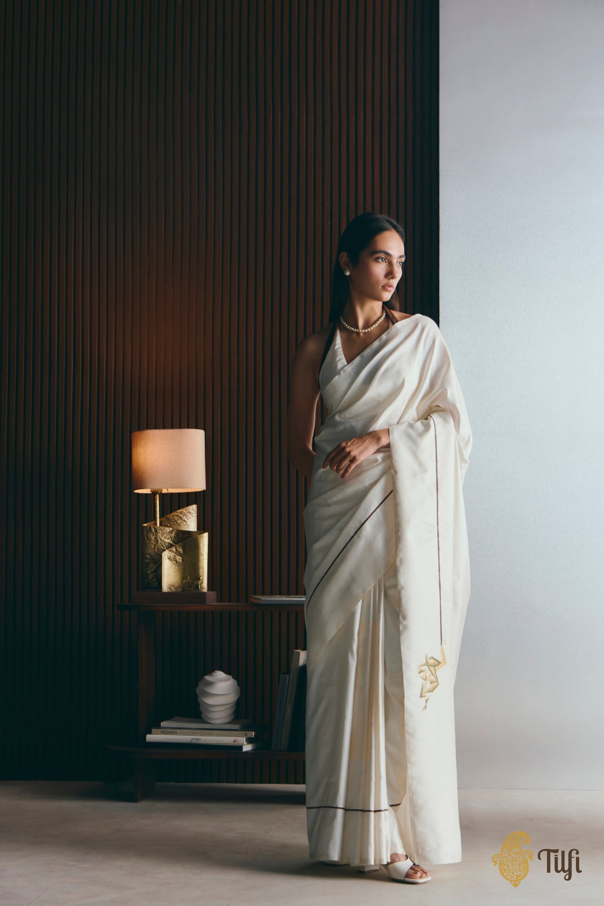 'Natalia' Off White Pure Silk Twill Banarasi Handloom Saree