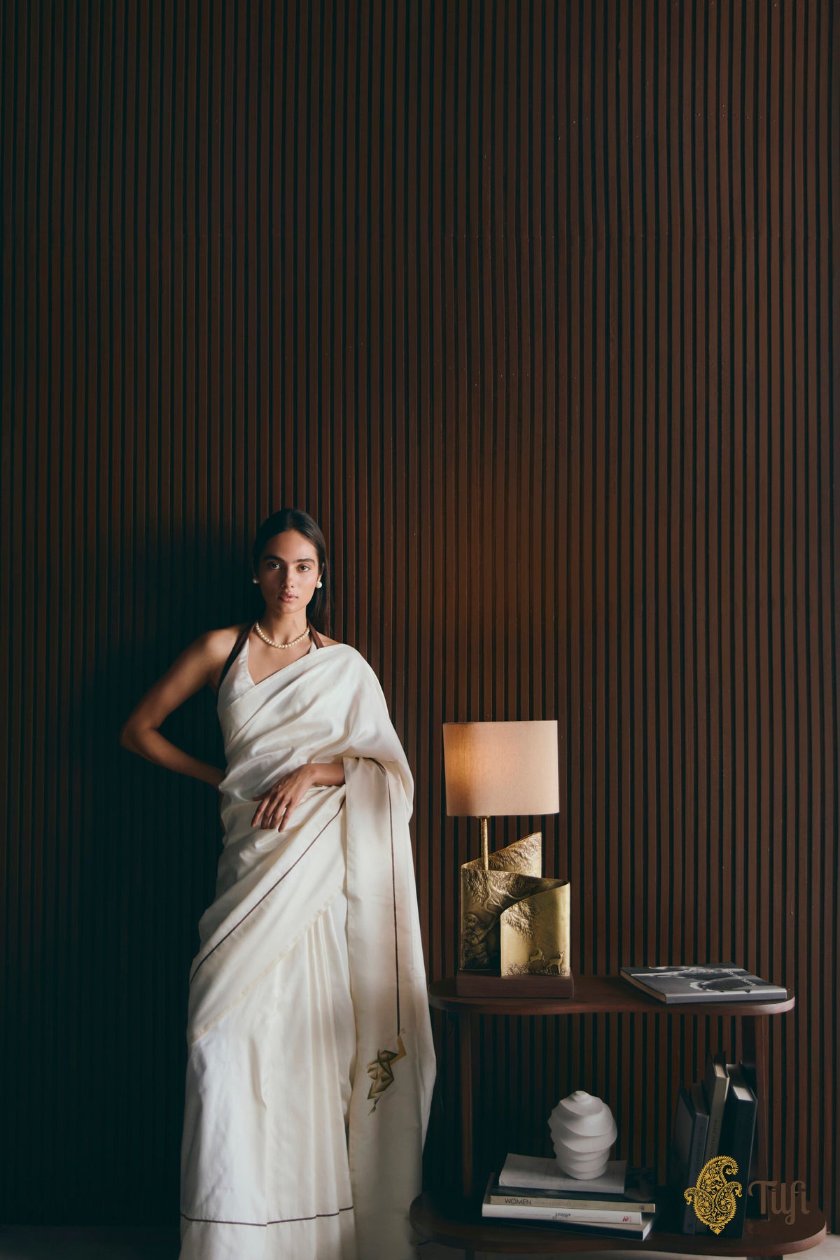 'Natalia' Off White Pure Silk Twill Banarasi Handloom Saree
