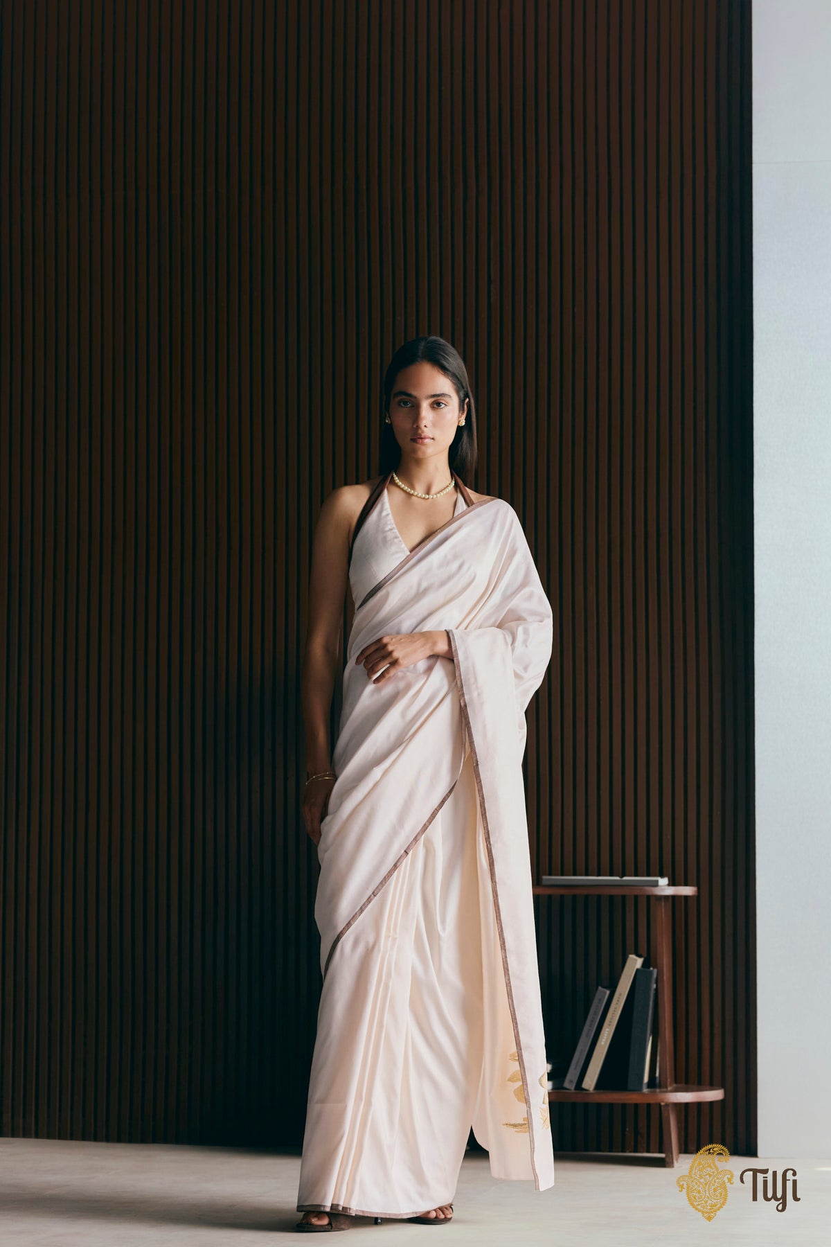 Pre-Order: 'Alice' Off White Pure Silk Twill Banarasi Handloom Saree