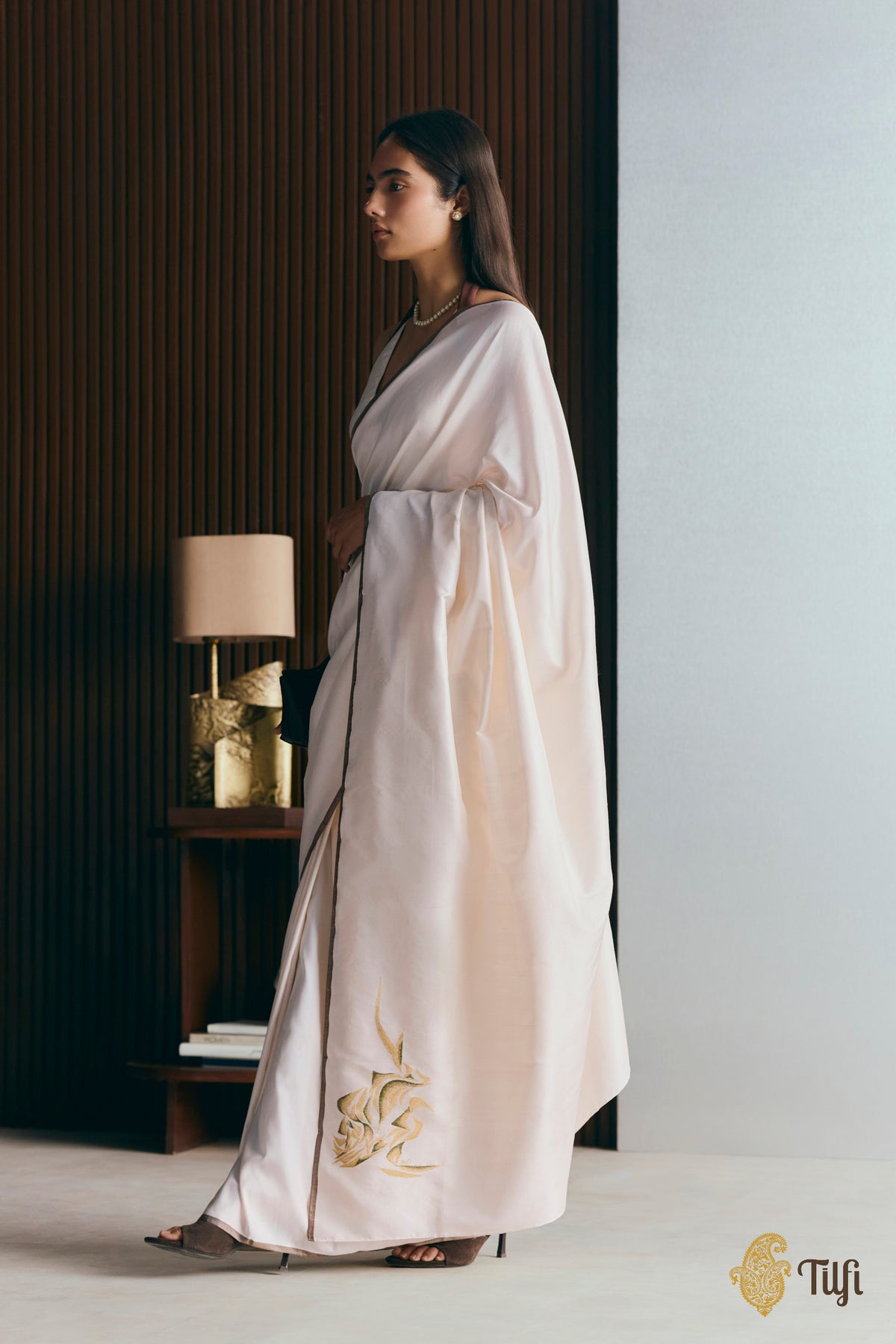 Pre-Order: 'Alice' Off White Pure Silk Twill Banarasi Handloom Saree