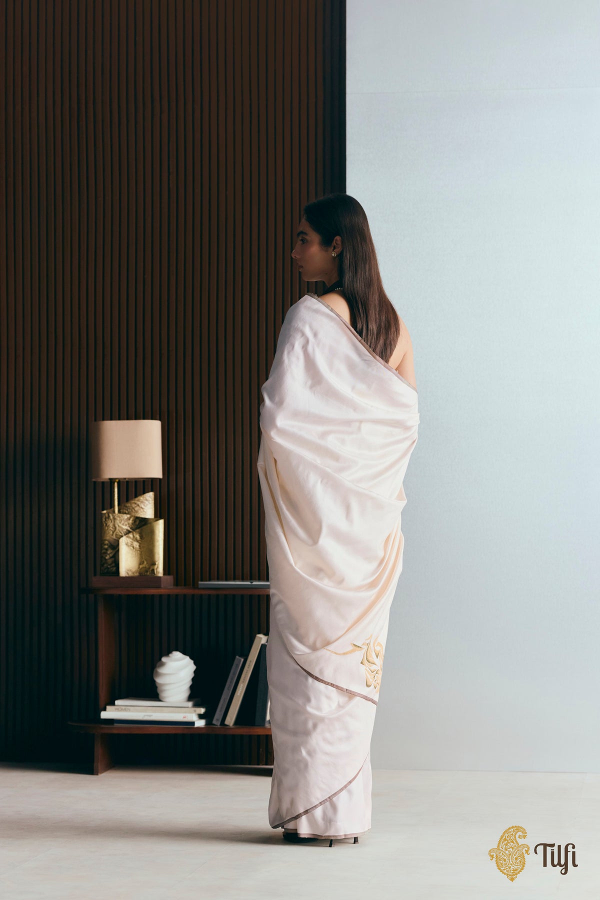 Pre-Order: 'Alice' Off White Pure Silk Twill Banarasi Handloom Saree