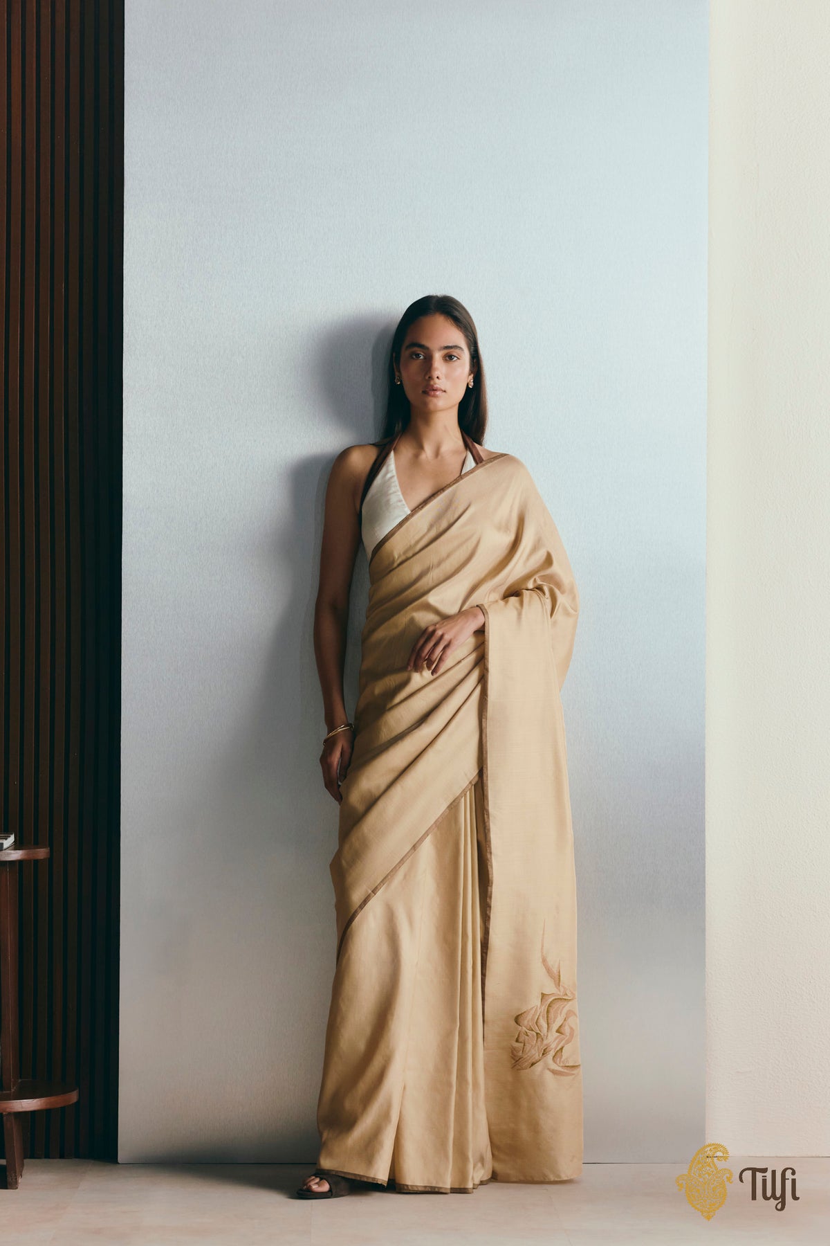 'Alice' Beige Pure Silk Twill Banarasi Handloom Saree