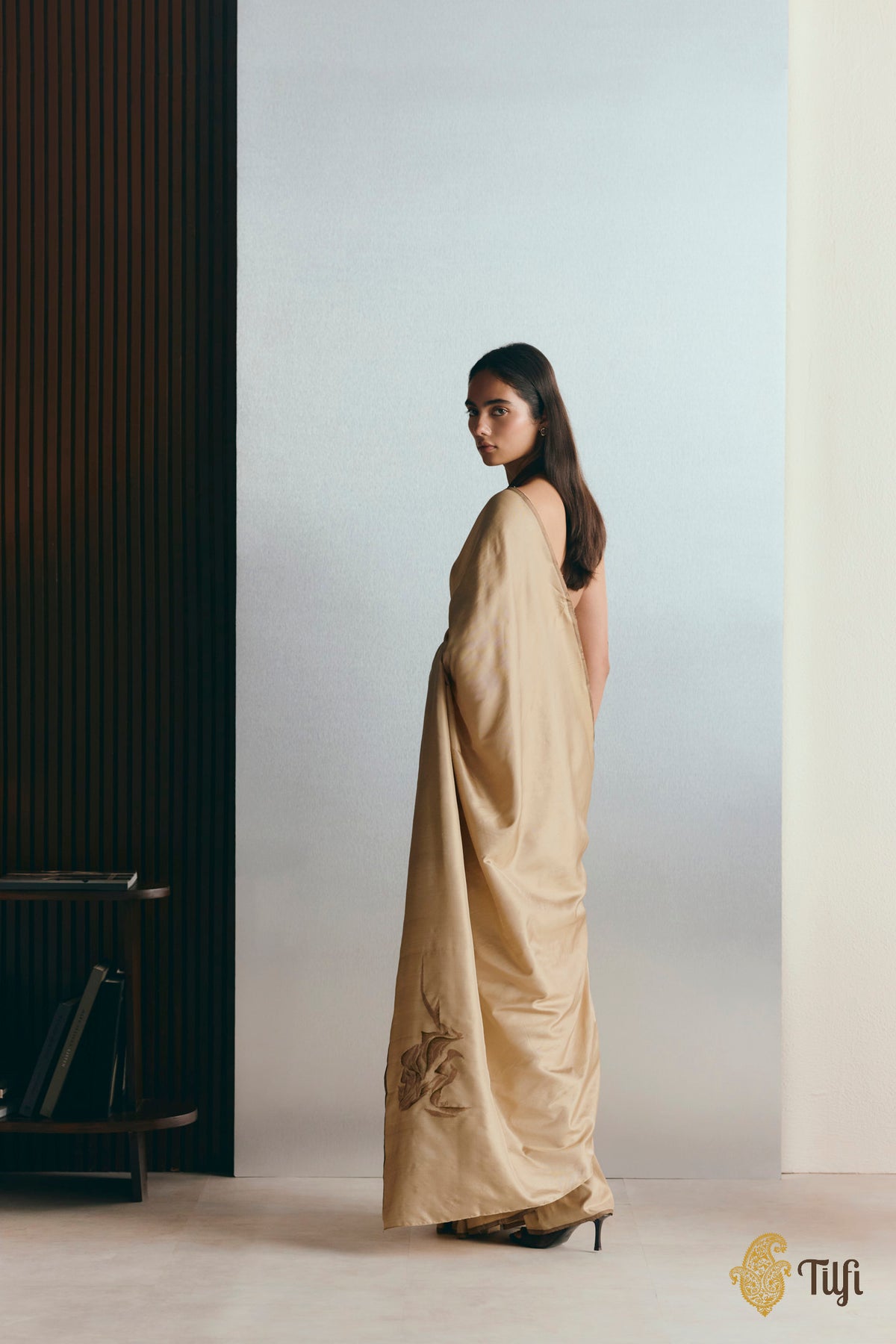 'Alice' Beige Pure Silk Twill Banarasi Handloom Saree