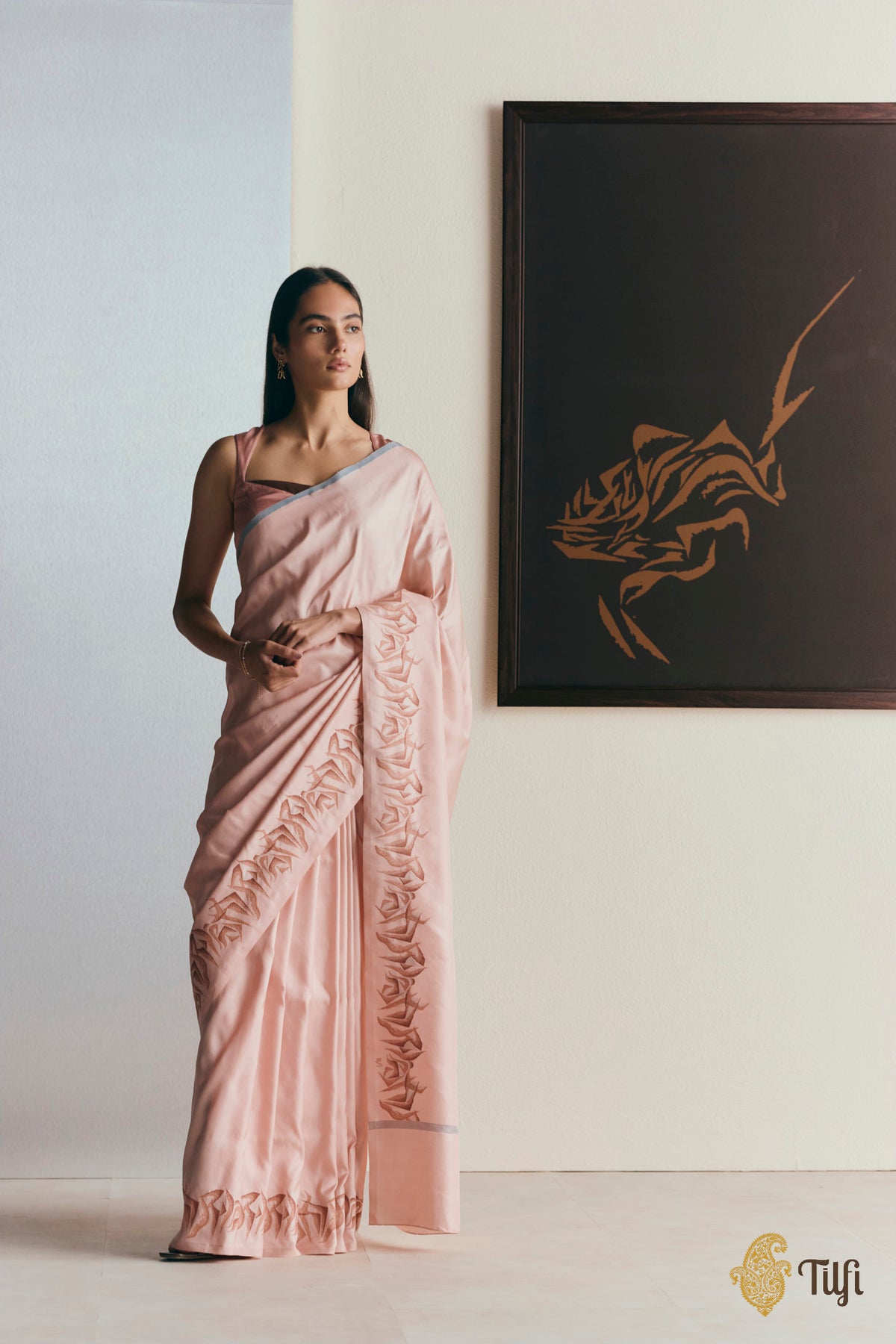 'Maria' Peach Pure Silk Twill Banarasi Handloom Saree