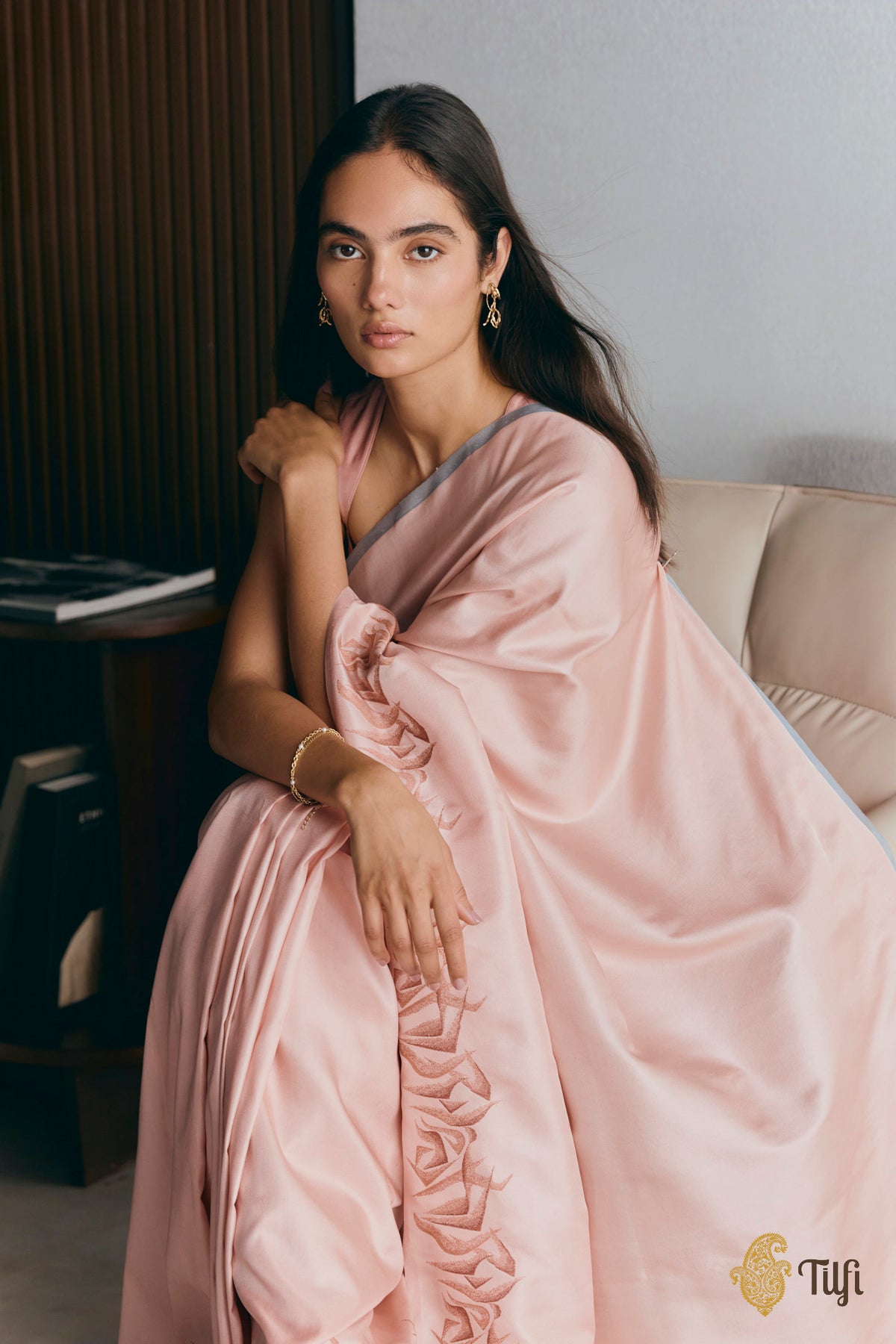 'Maria' Peach Pure Silk Twill Banarasi Handloom Saree