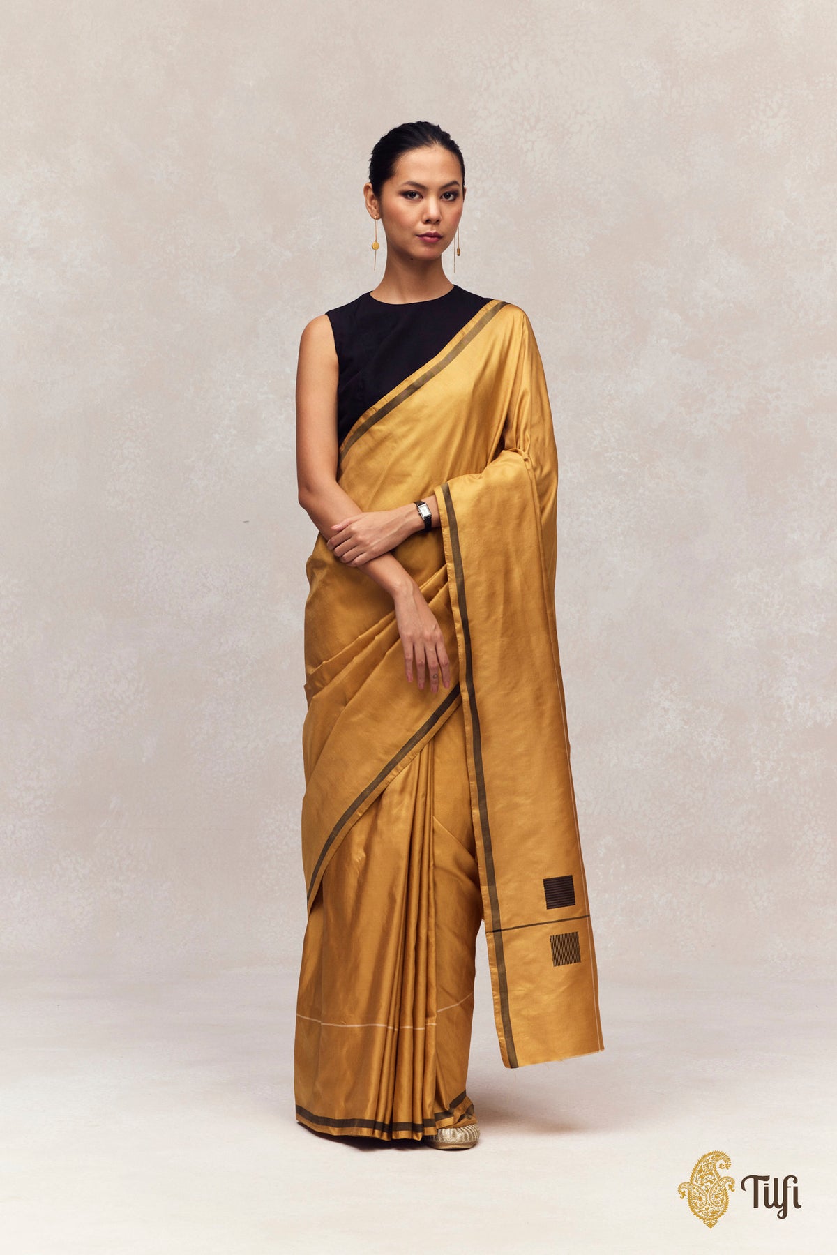 'Ballade' Mustard Yellow Pure Silk Twill Banarasi Handloom Saree