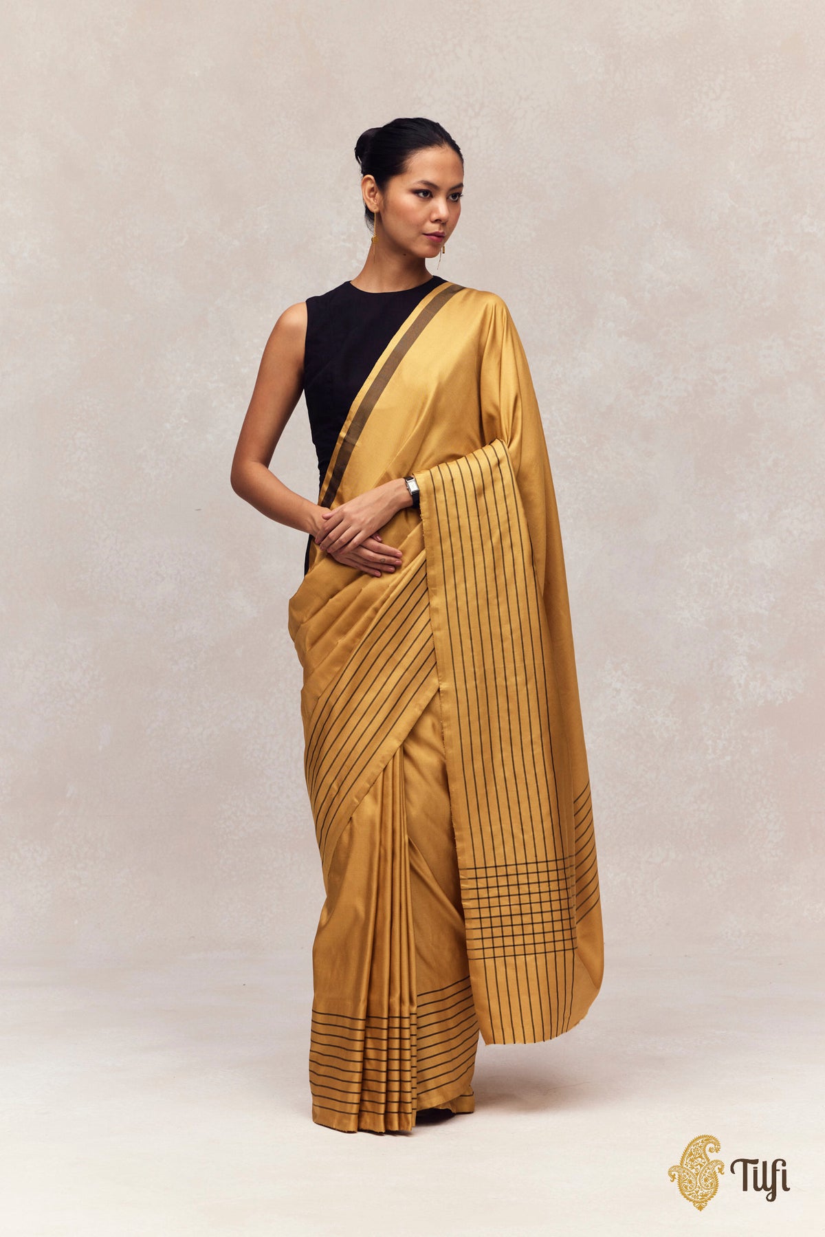 Pre-Order: 'Nocturne' Mustard Yellow Pure Silk Twill Banarasi Handloom Saree