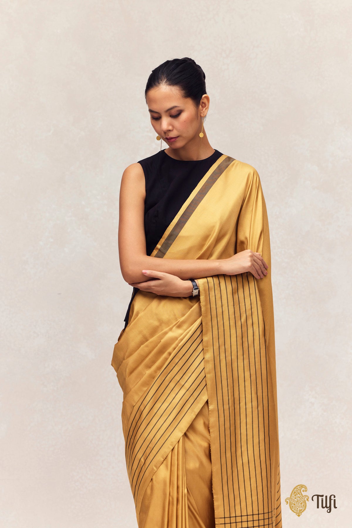 Pre-Order: 'Nocturne' Mustard Yellow Pure Silk Twill Banarasi Handloom Saree