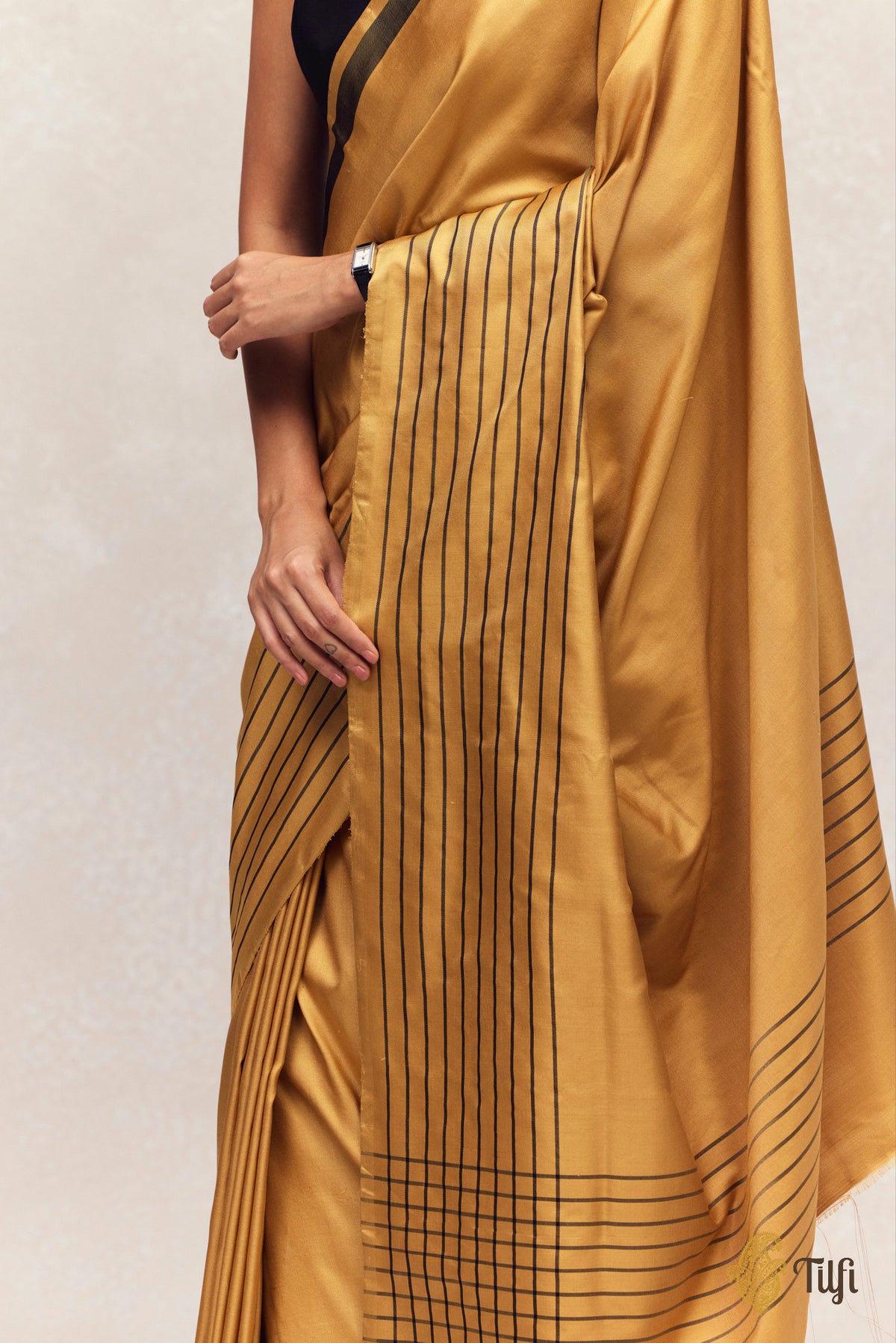 Pre-Order: 'Nocturne' Mustard Yellow Pure Silk Twill Banarasi Handloom Saree