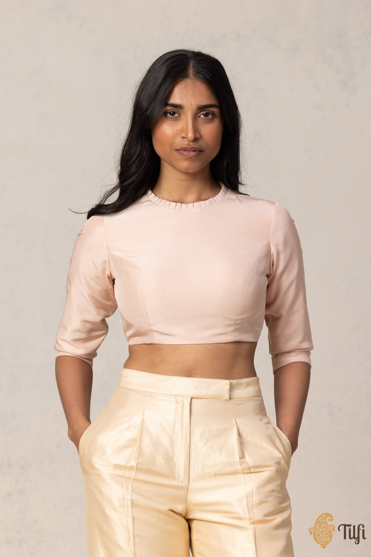 Soft Pink Pure Silk Pleated Blouse