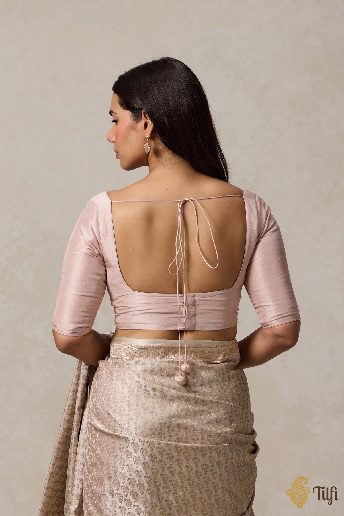 Pastel Pink Raw Silk Back-Buttoned Blouse