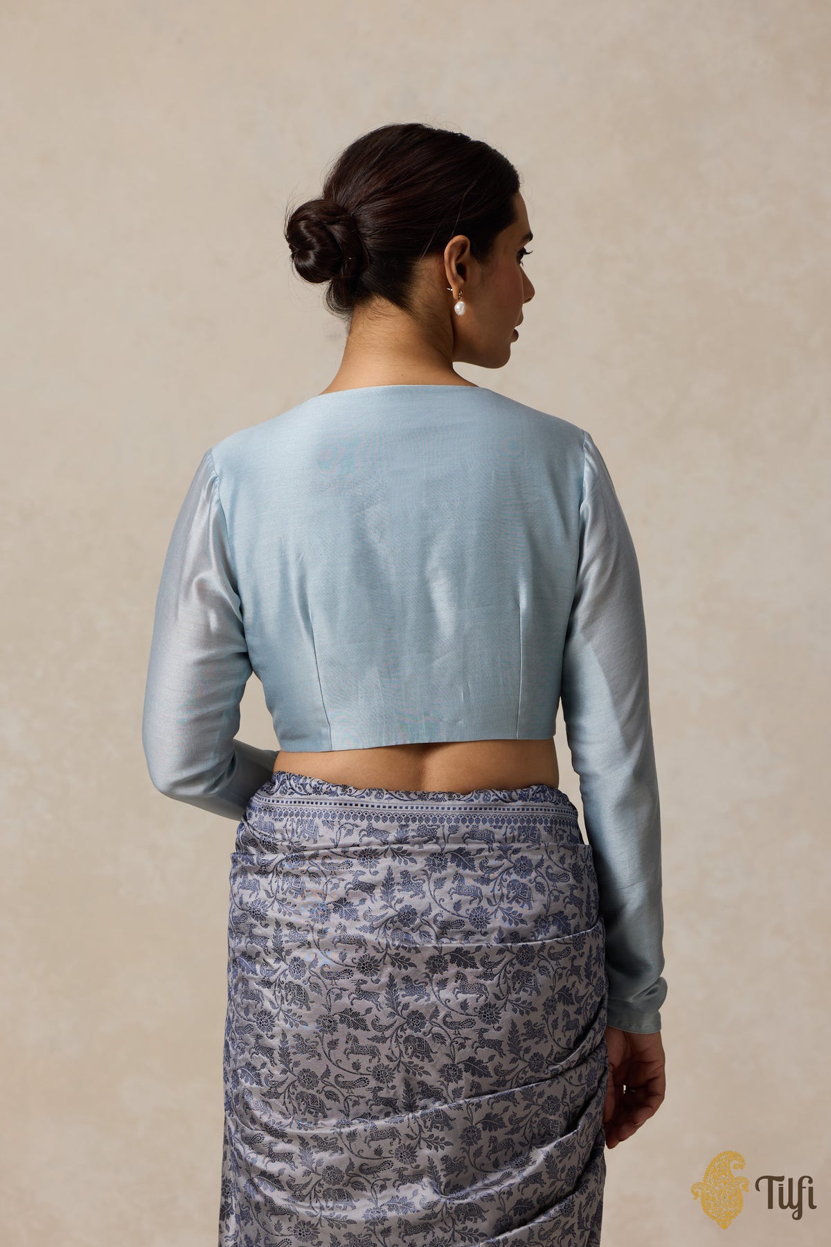 Powder Blue Silk Cotton Full-Sleeved Blouse