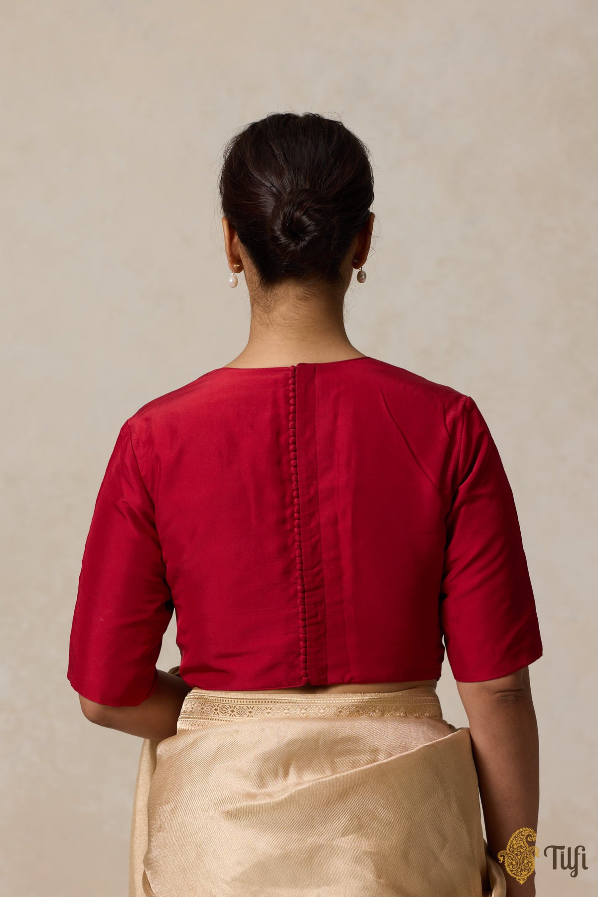 Red Pure Silk Gold-Laced Blouse