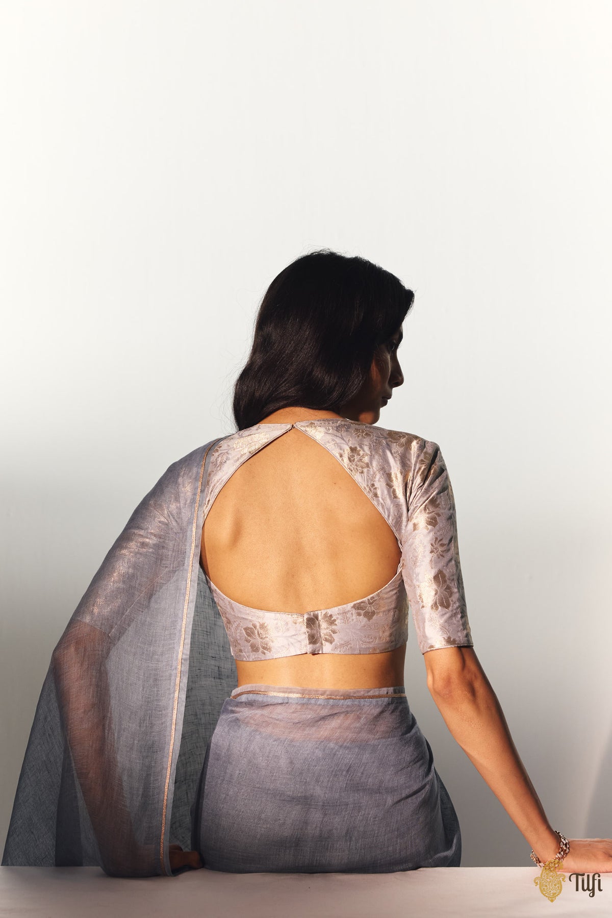 Light Grey Pure Katan Silk Banarasi Handwoven Brocade Blouse