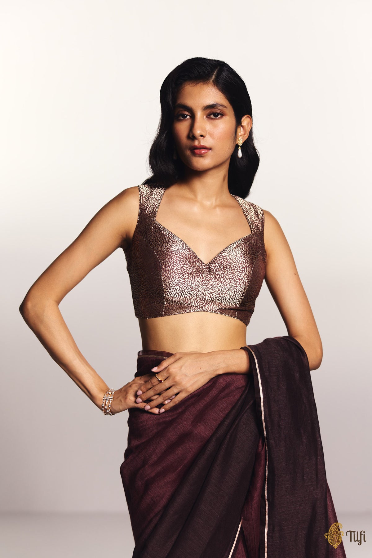 Brown Pure Katan Silk Handloom Banarasi Blouse