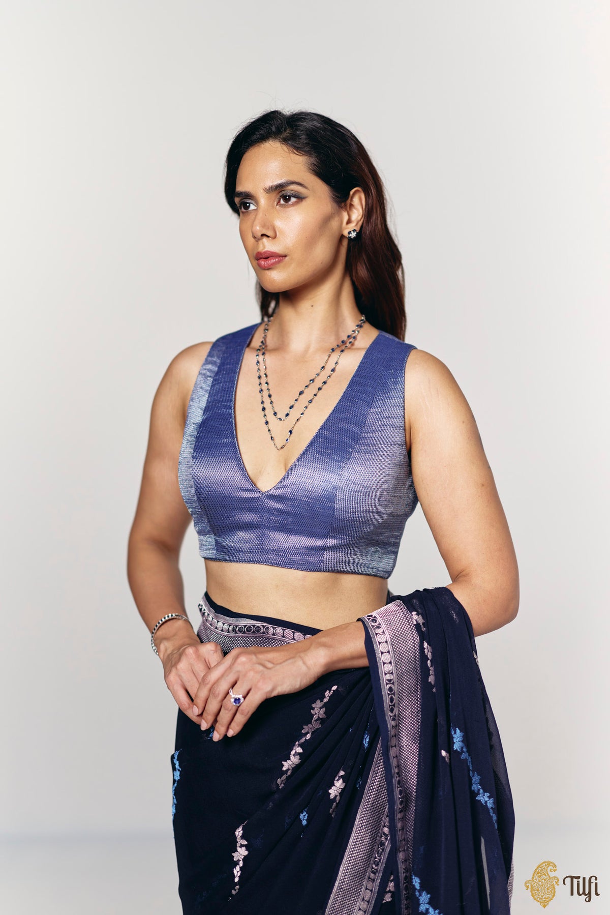 Blue Pure Katan Silk Banarasi Handloom Blouse