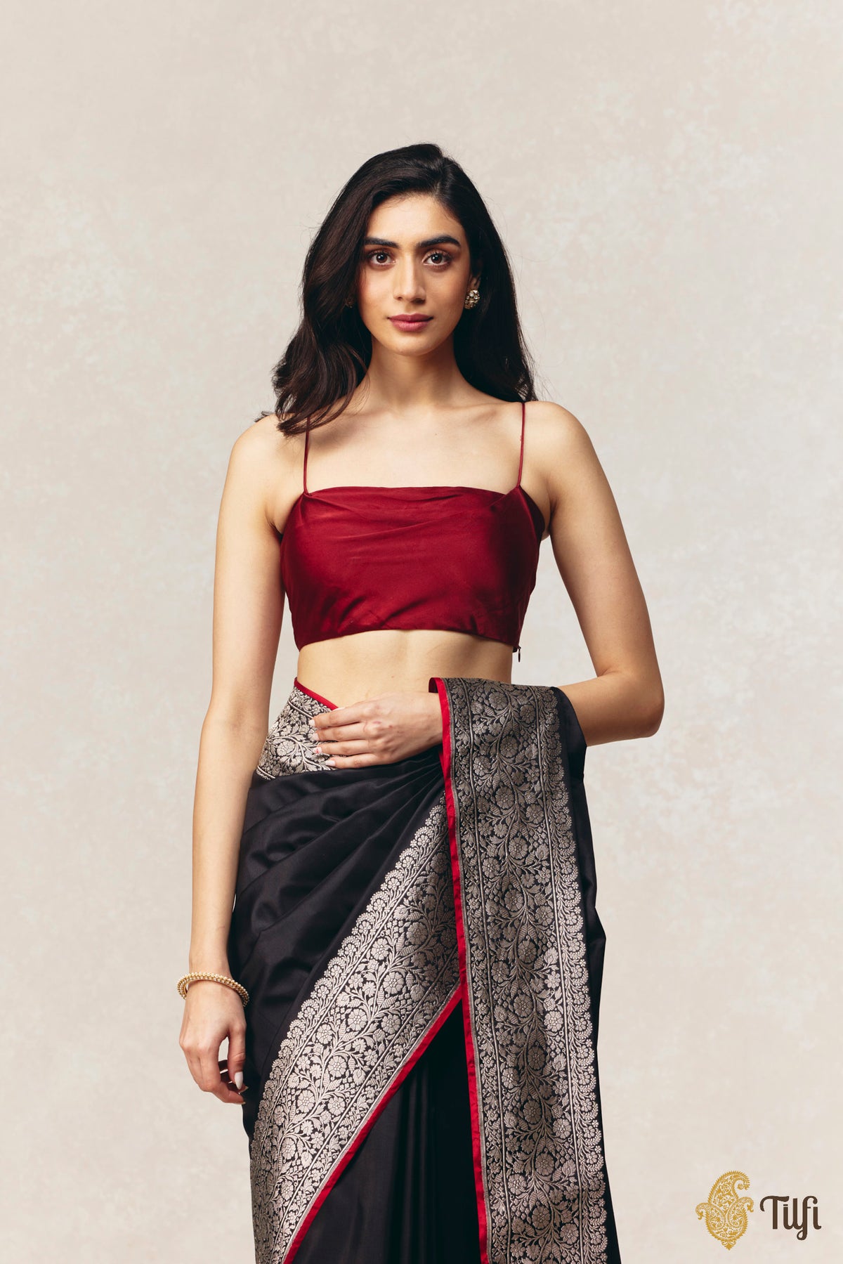 Maroon Strappy Pure Satin Silk Blouse