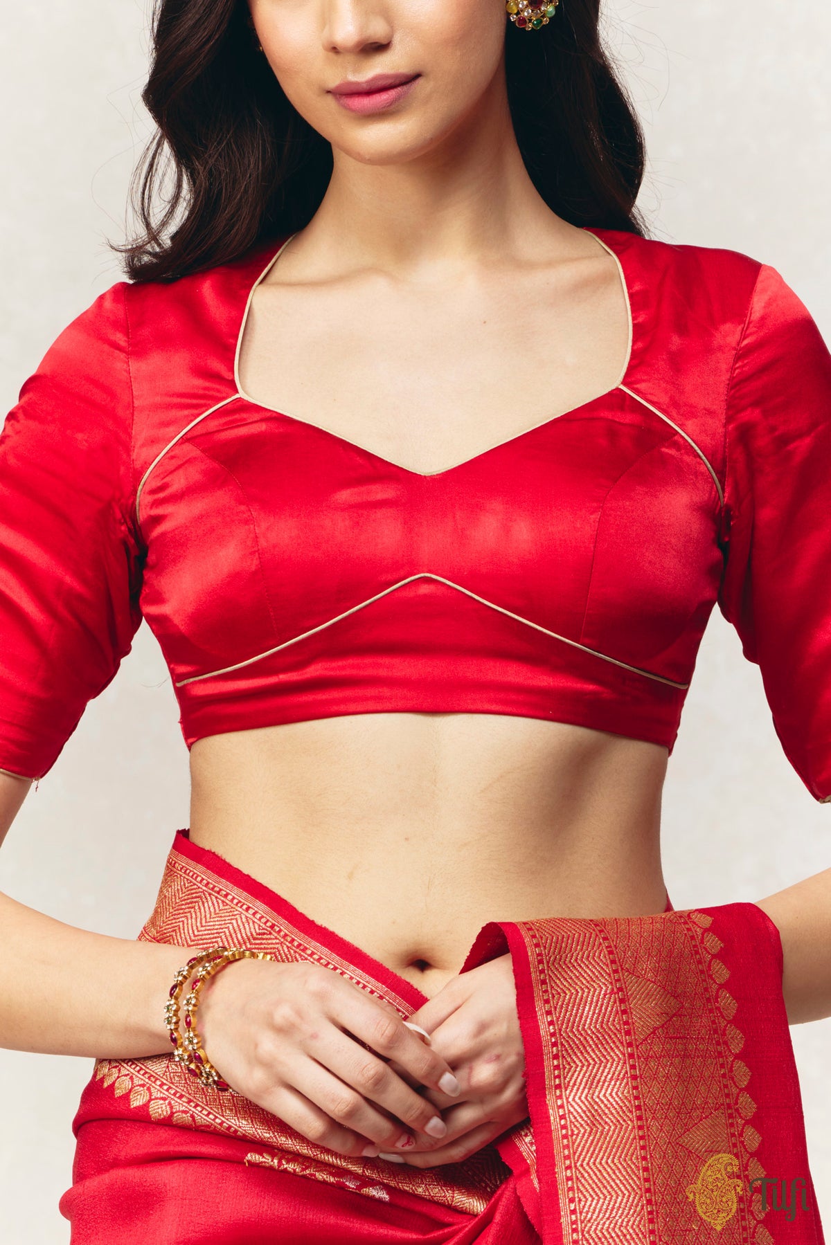 Red Pure Satin Silk Blouse