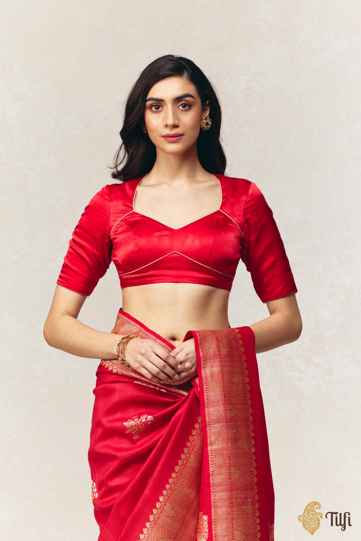 Red Pure Satin Silk Blouse