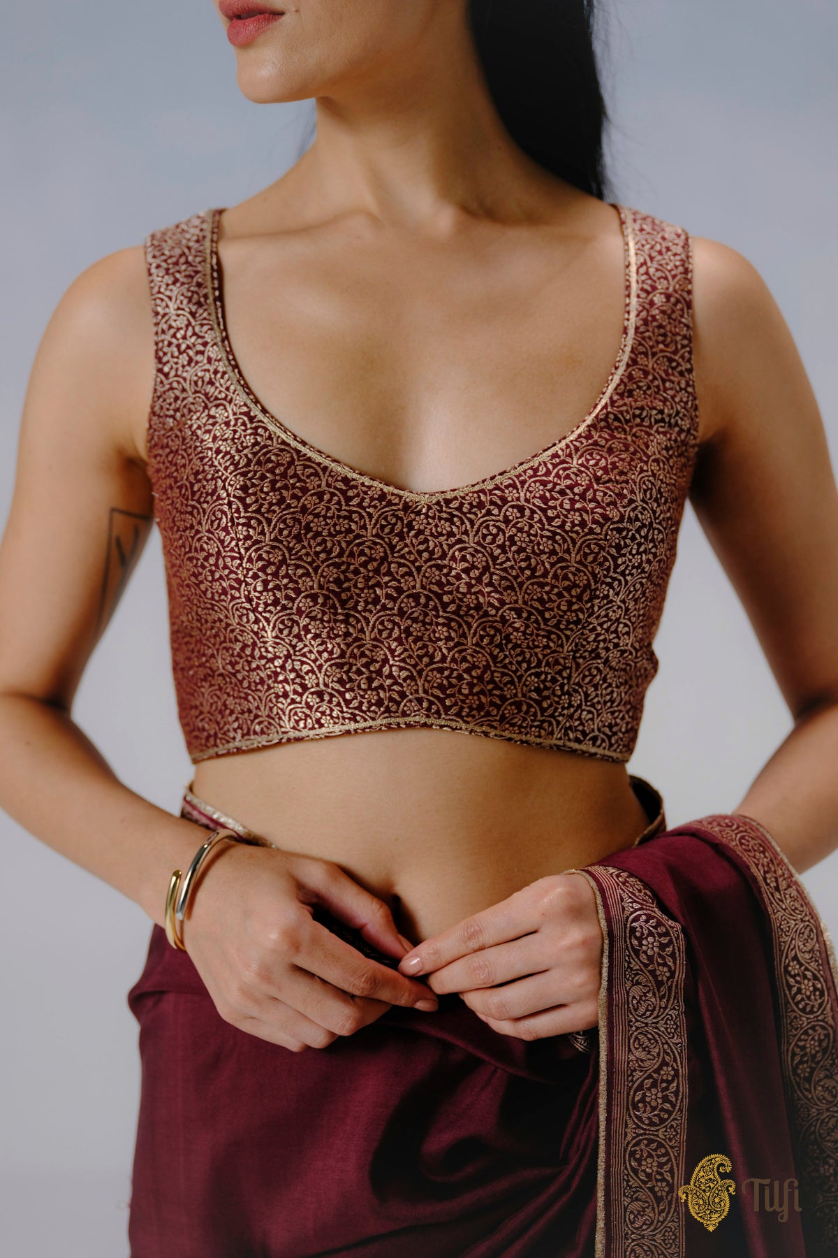 Brown Pure Katan Silk Banarasi Handwoven Brocade Blouse