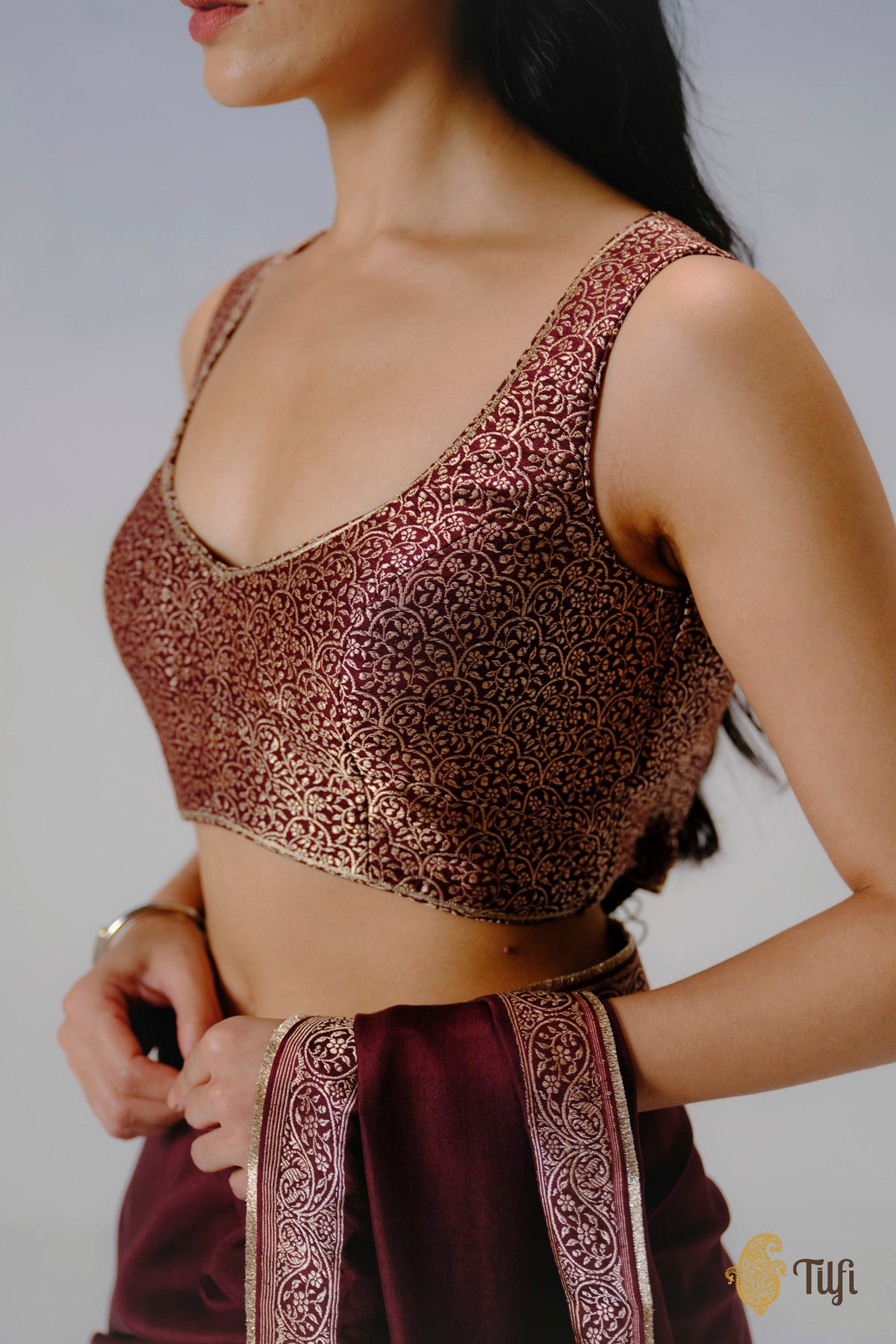 Brown Pure Katan Silk Banarasi Handwoven Brocade Blouse