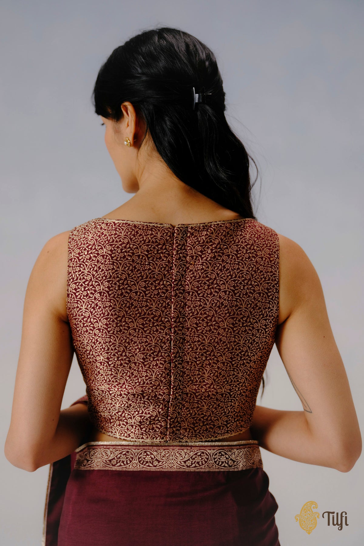 Brown Pure Katan Silk Banarasi Handwoven Brocade Blouse