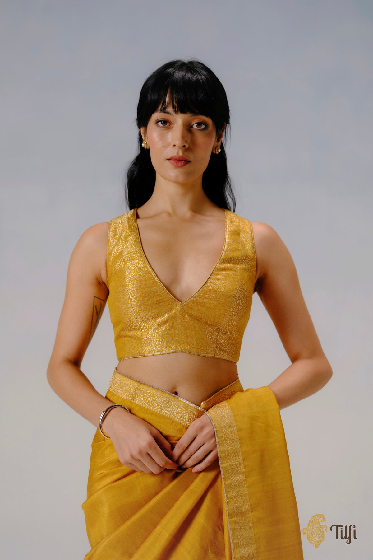 Yellow Pure Katan Silk Banarasi Handwoven Brocade Blouse