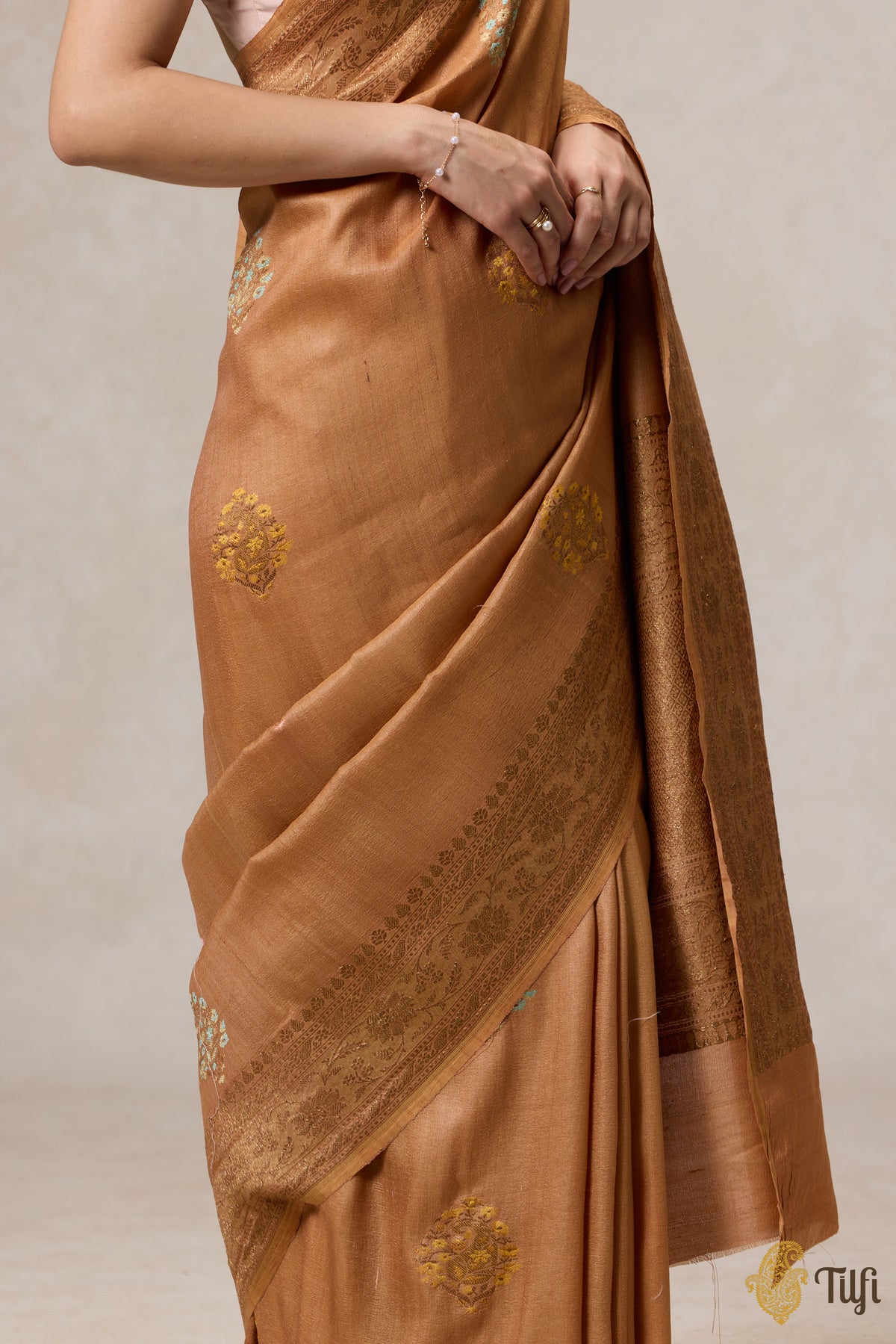 Brown Pure Tussar Georgette Silk Banarasi Handloom Saree