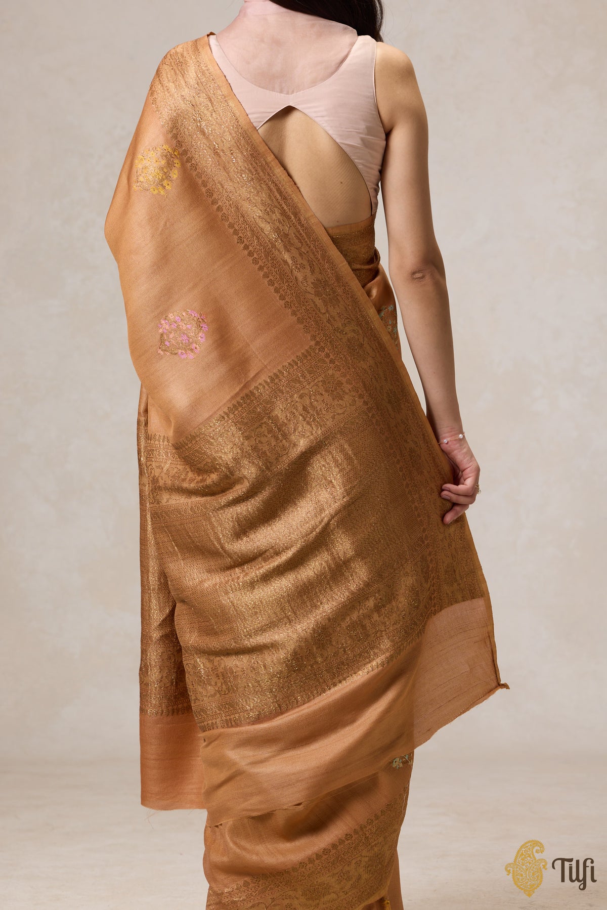 Brown Pure Tussar Georgette Silk Banarasi Handloom Saree