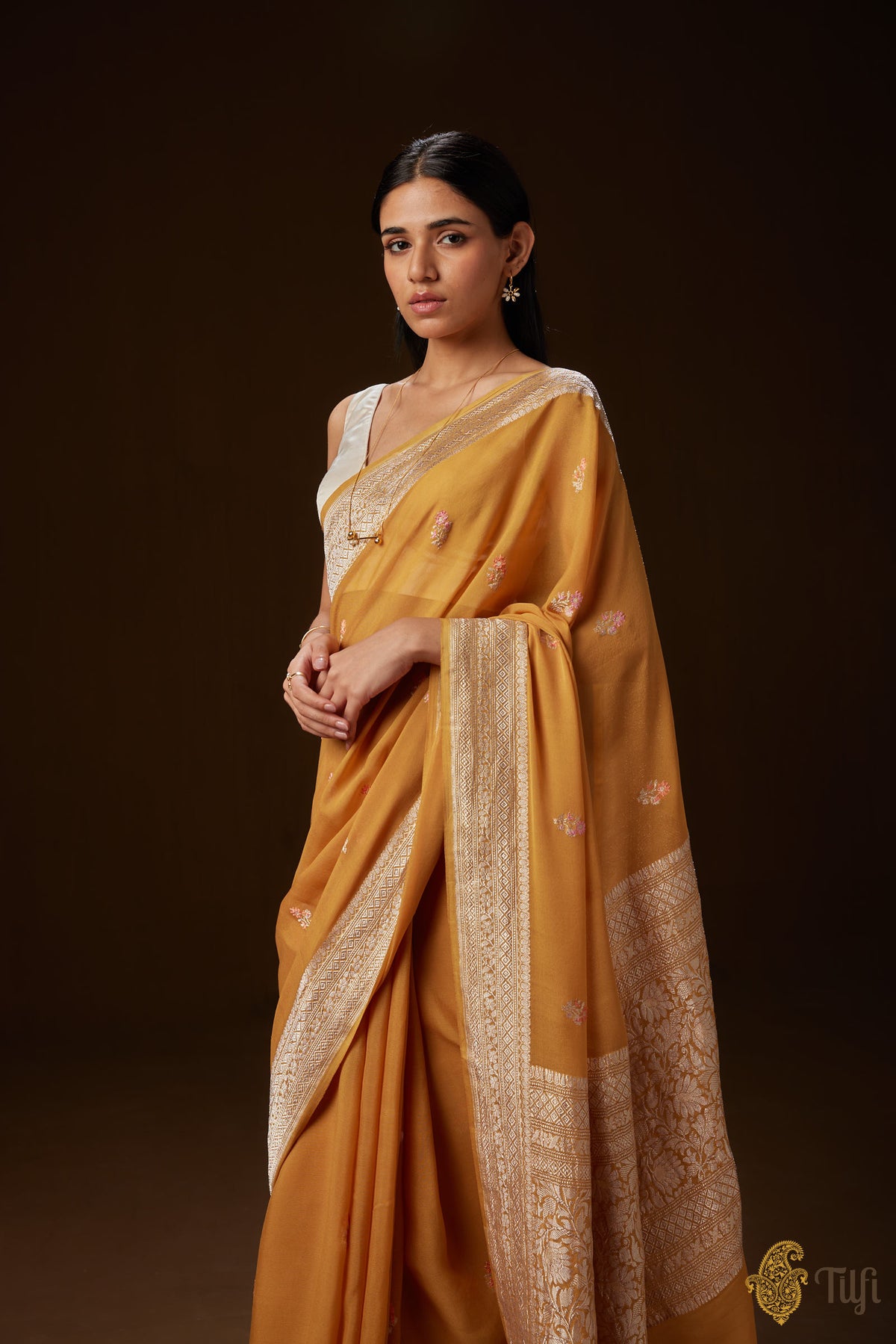 Pre-Order: Ochre Pure Khaddi Georgette Banarasi Handloom Saree